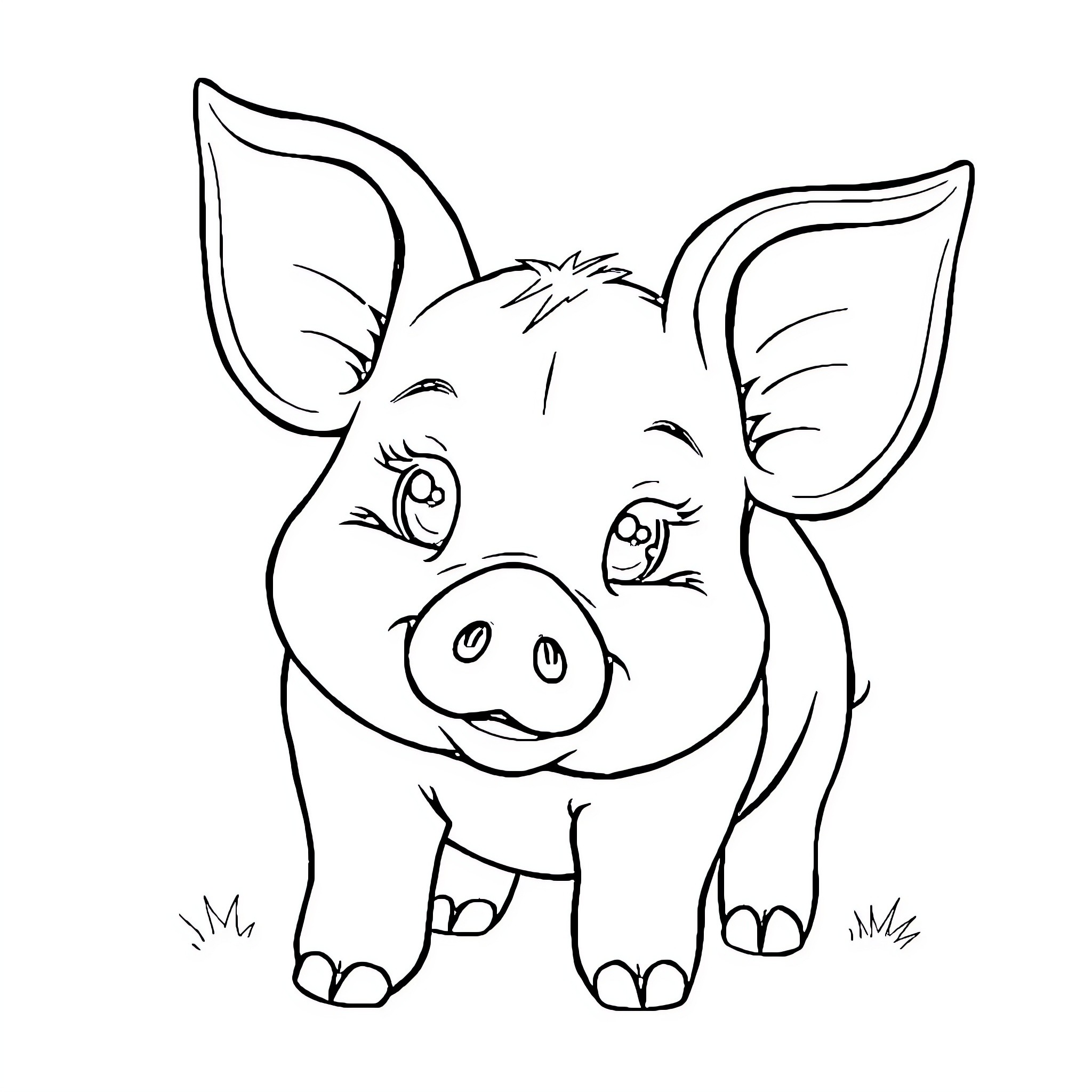 Babi pig playing happily in the field Coloring Page (free black-and-white line drawing printable PDF for all, from beginners to advanced learners, including children, teens, adults, and seniors)