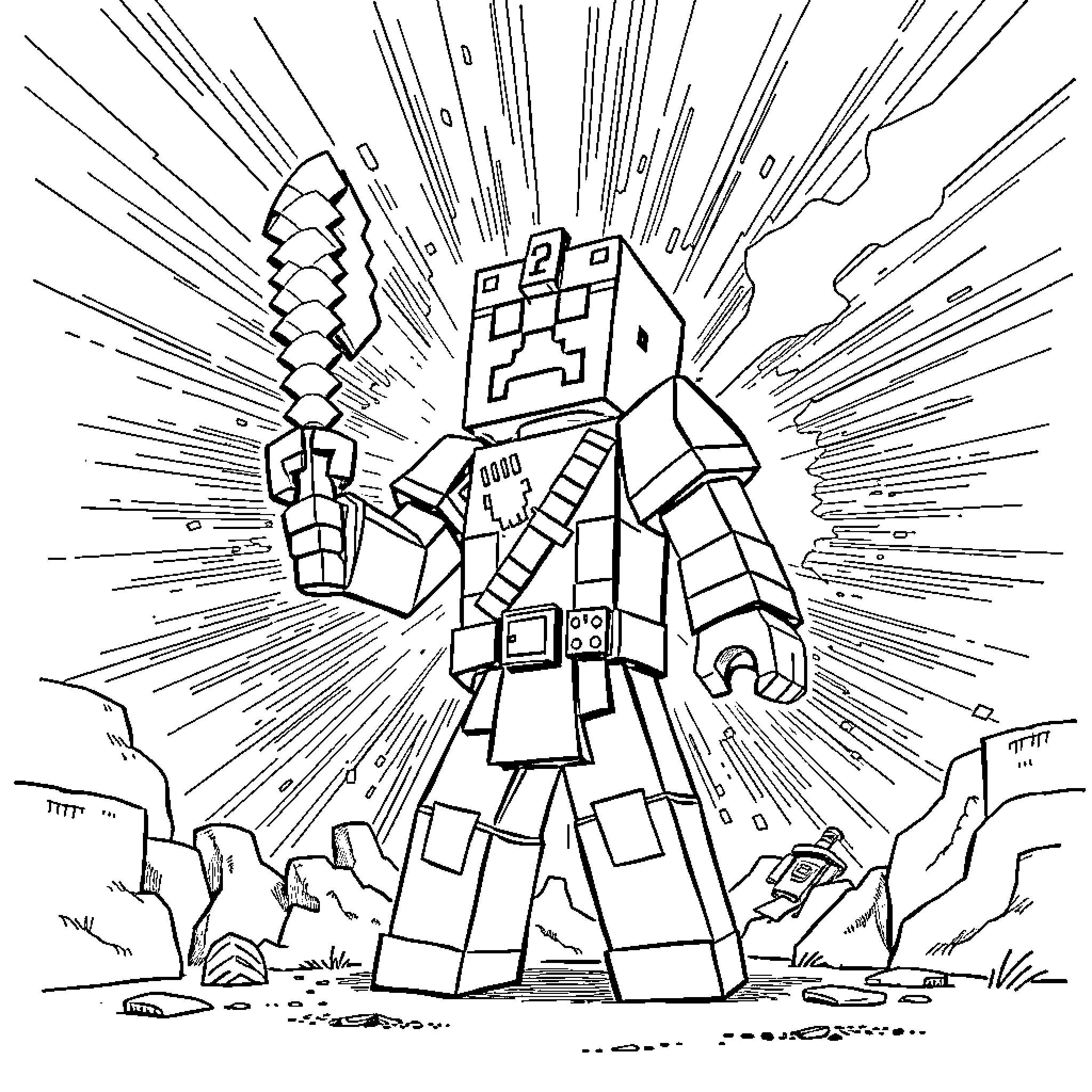 Warden of the Digital Realm Coloring Page (free black-and-white line drawing printable PDF for all, from beginners to advanced learners, including children, teens, adults, and seniors)