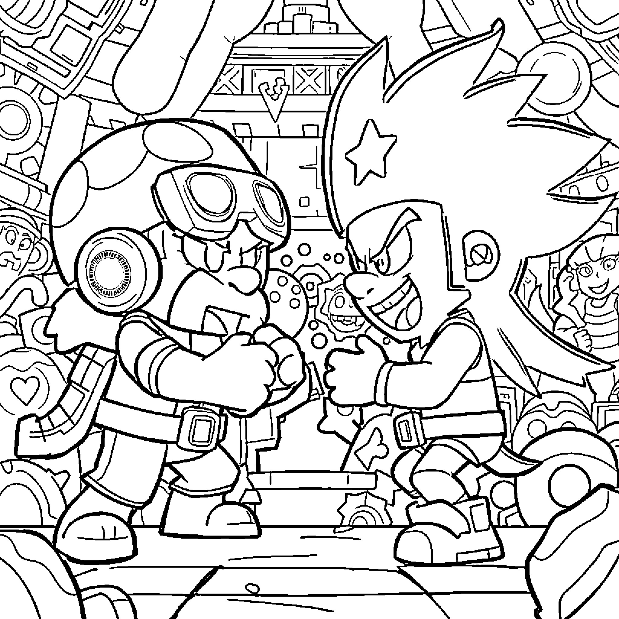 Poco's Playful Adventure in a Whimsical World Coloring Page (free black-and-white line drawing printable PDF for all, from beginners to advanced learners, including children, teens, adults, and seniors)