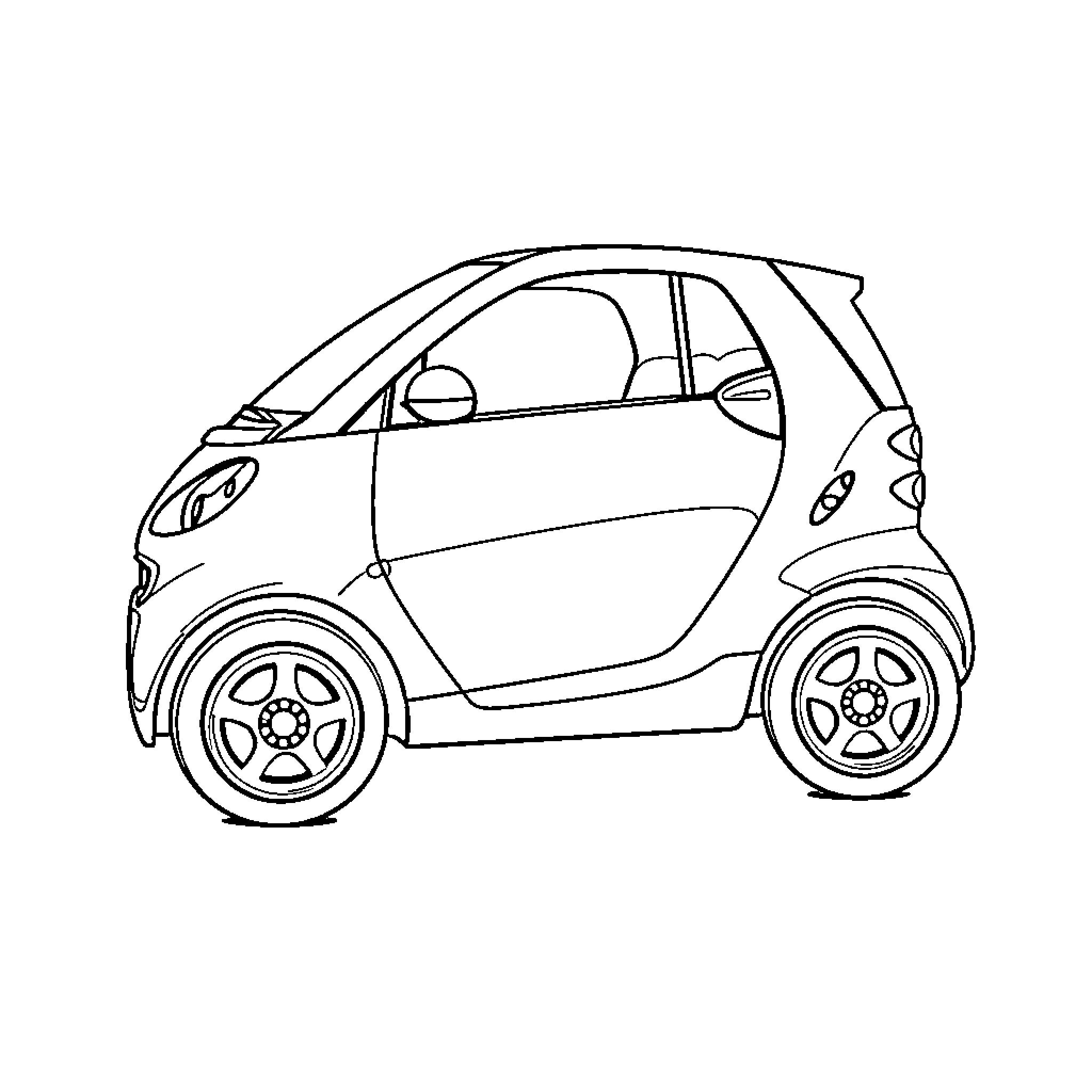 Gemini small car on white background Coloring Page (free black-and-white line drawing printable PDF for all, from beginners to advanced learners, including children, teens, adults, and seniors)
