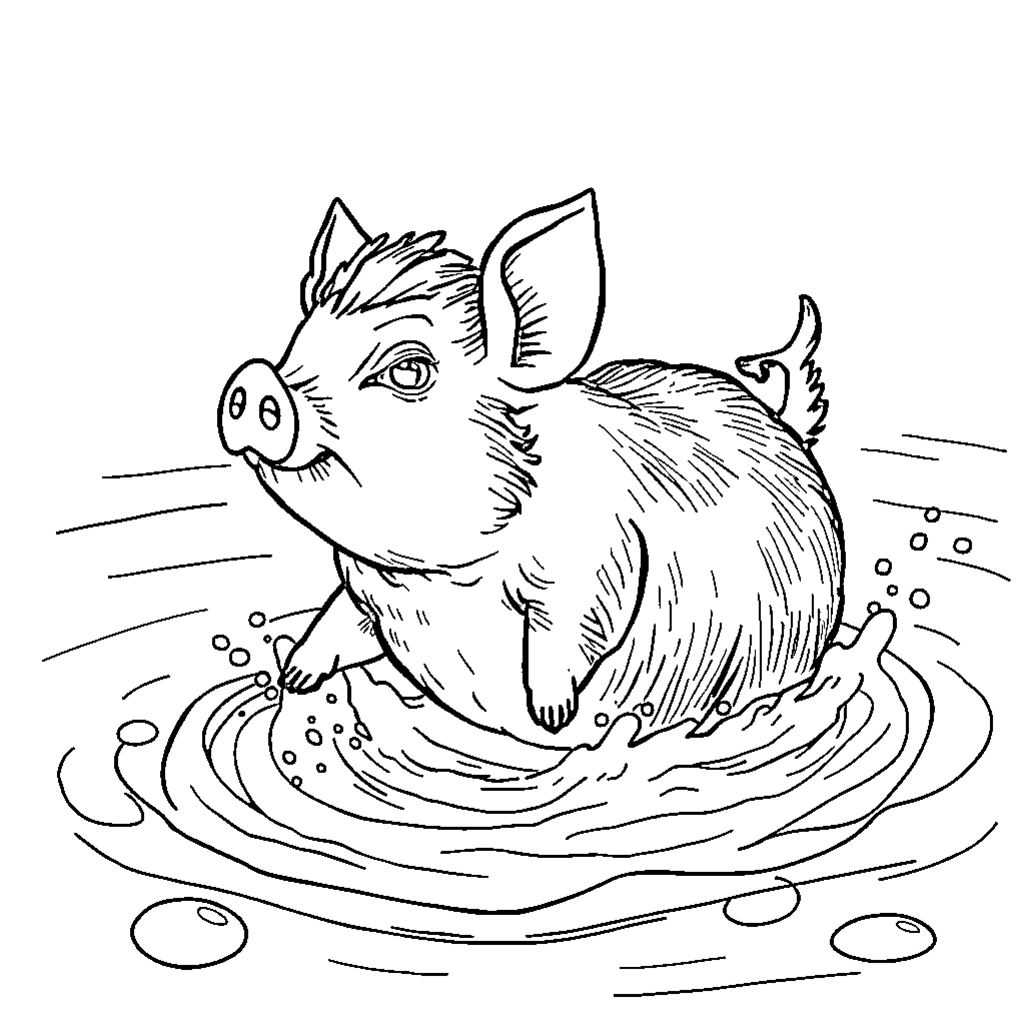 Cochon d'Inde playing joyfully in water Coloring Page (free black-and-white line drawing printable PDF for all, from beginners to advanced learners, including children, teens, adults, and seniors)