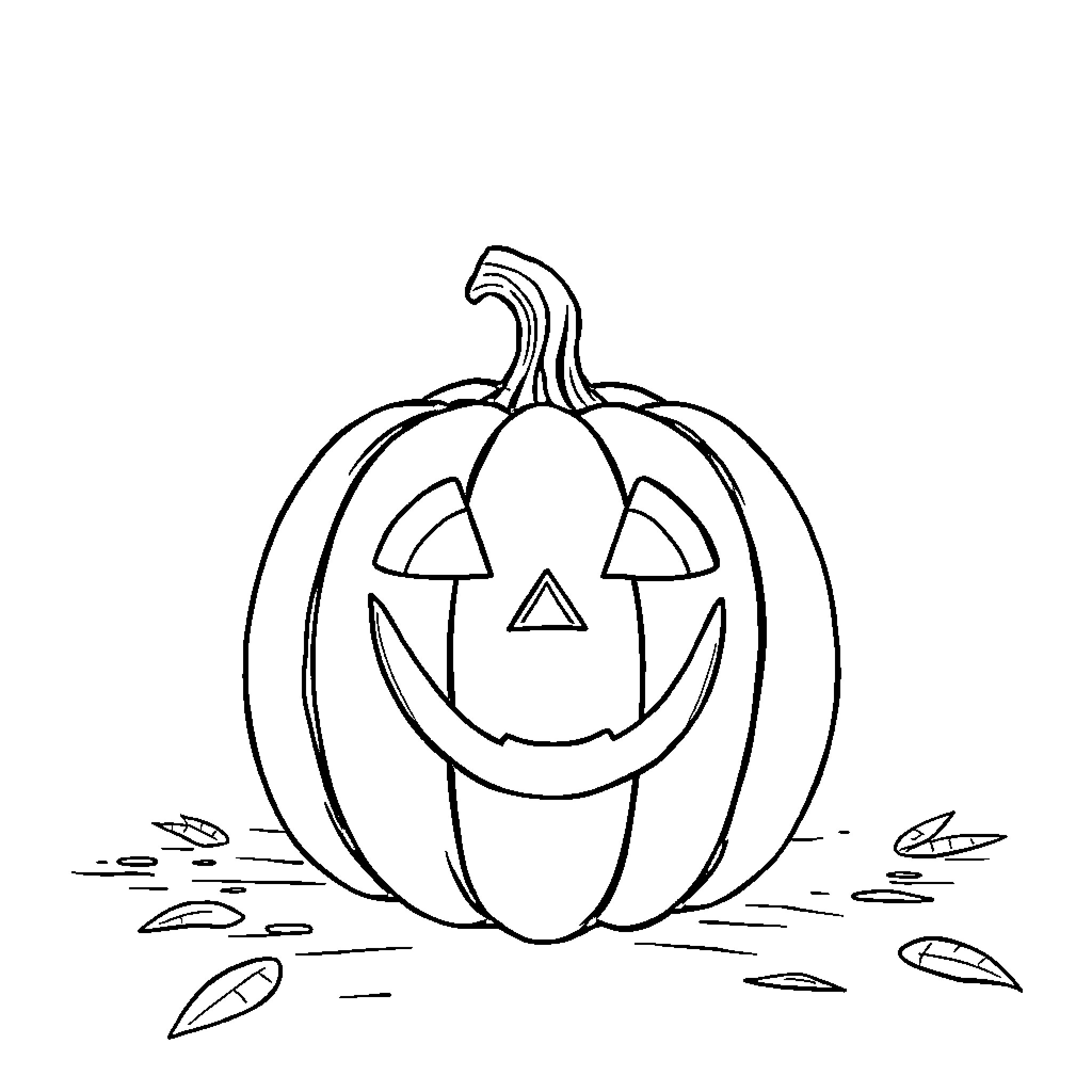 Pumpkin with carved smiling face Coloring Page (free black-and-white line drawing printable PDF for all, from beginners to advanced learners, including children, teens, adults, and seniors)