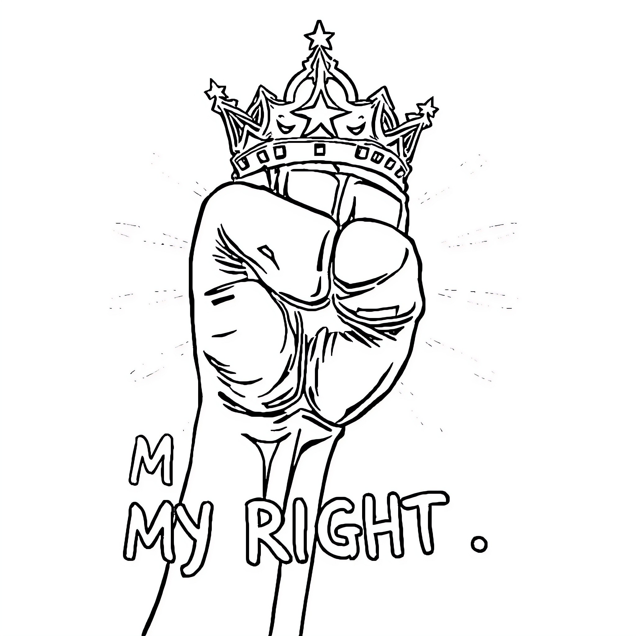 Right Embracing Crowned Figure Coloring Page (free black-and-white line drawing printable PDF for all, from beginners to advanced learners, including children, teens, adults, and seniors)
