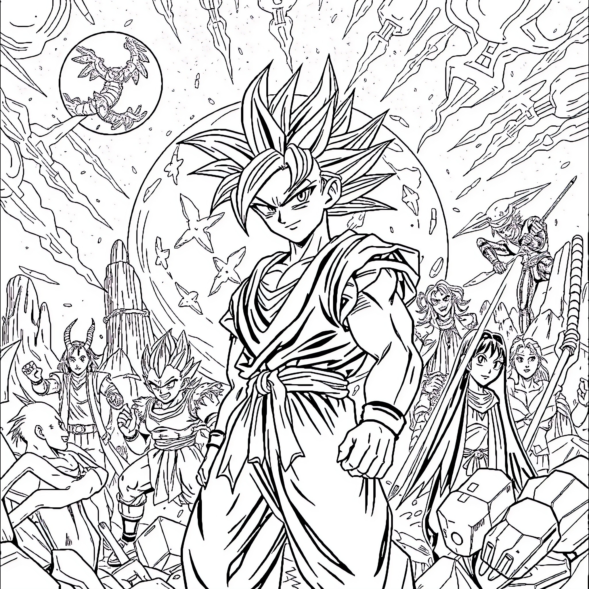 Dragon Warrior's Triumphant Battle Cry Coloring Page (free black-and-white line drawing printable PDF for all, from beginners to advanced learners, including children, teens, adults, and seniors)