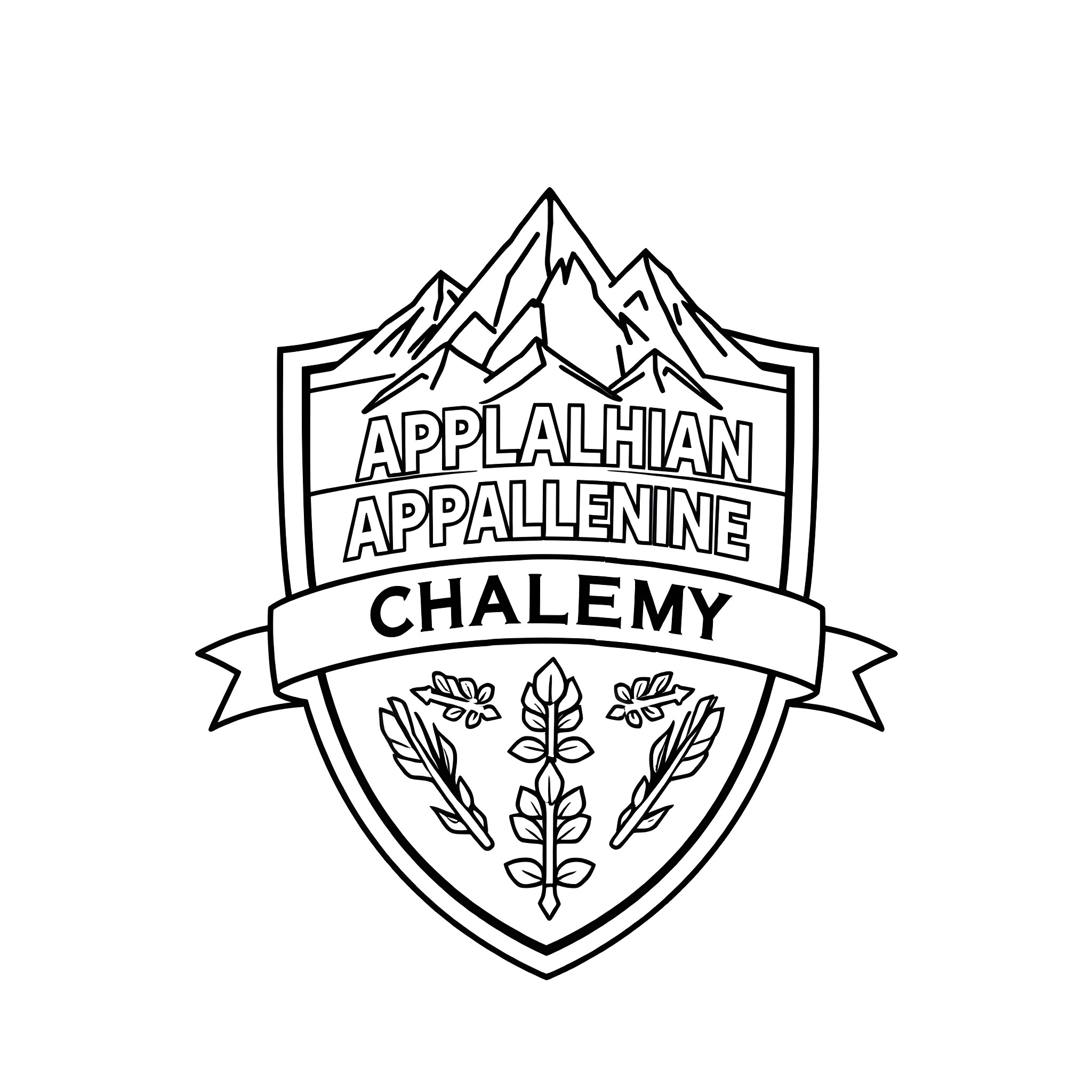Shield depicting Appalachian Appalaenine Chalemy Coloring Page (free black-and-white line drawing printable PDF for all, from beginners to advanced learners, including children, teens, adults, and seniors)
