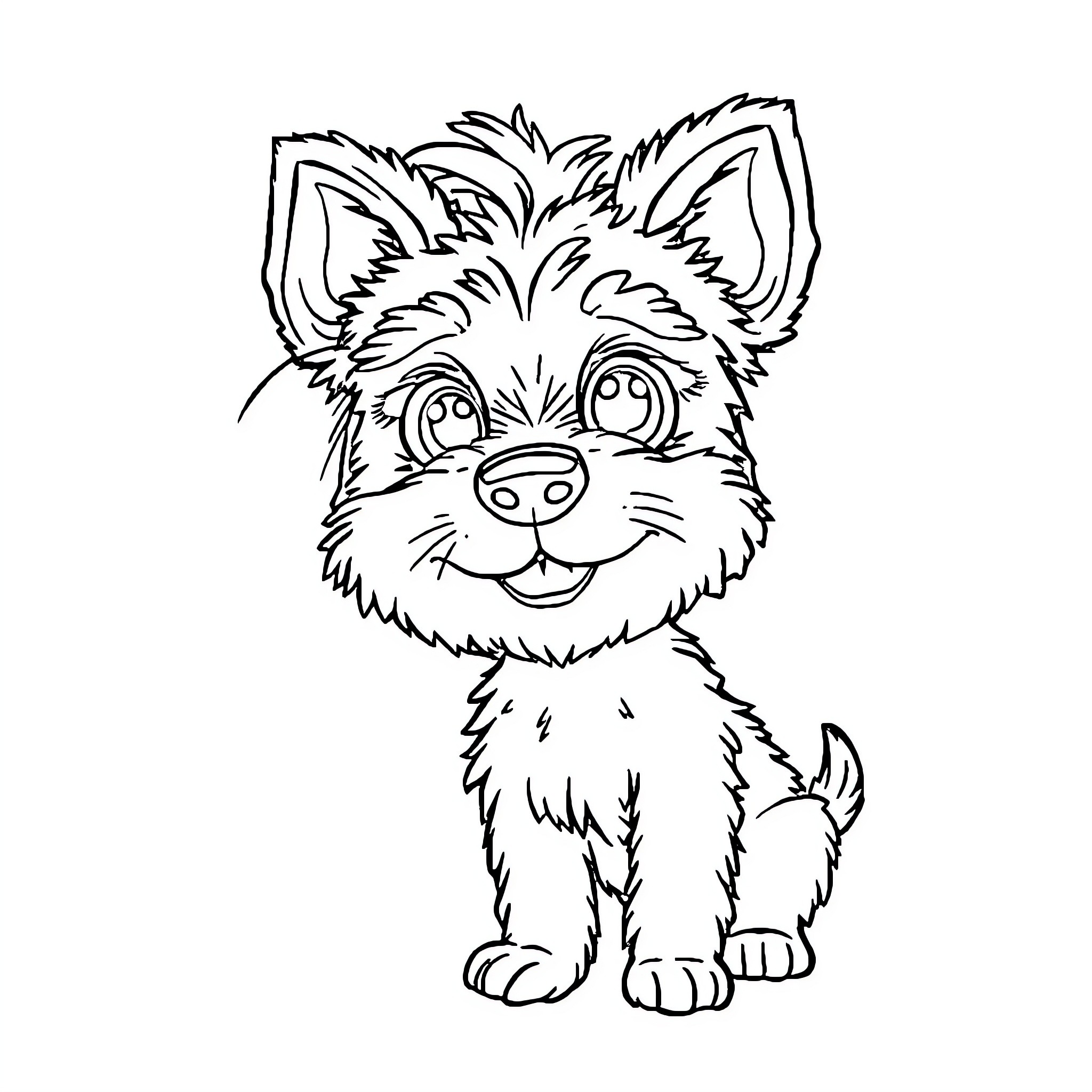 Doodle of a cheerful puppy Coloring Page (free black-and-white line drawing printable PDF for all, from beginners to advanced learners, including children, teens, adults, and seniors)