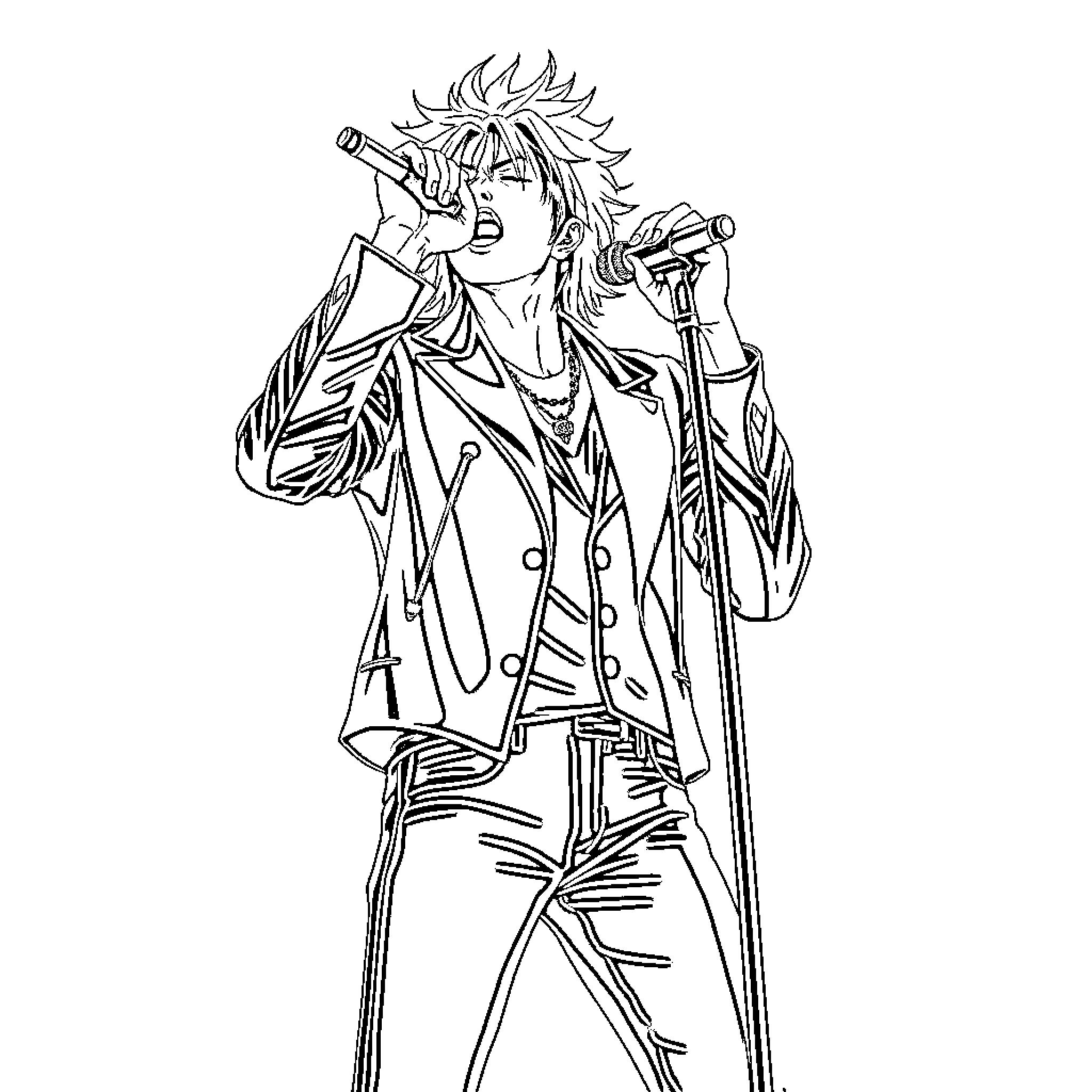 Hyde's Energetic Performance on Stage Coloring Page (free black-and-white line drawing printable PDF for all, from beginners to advanced learners, including children, teens, adults, and seniors)