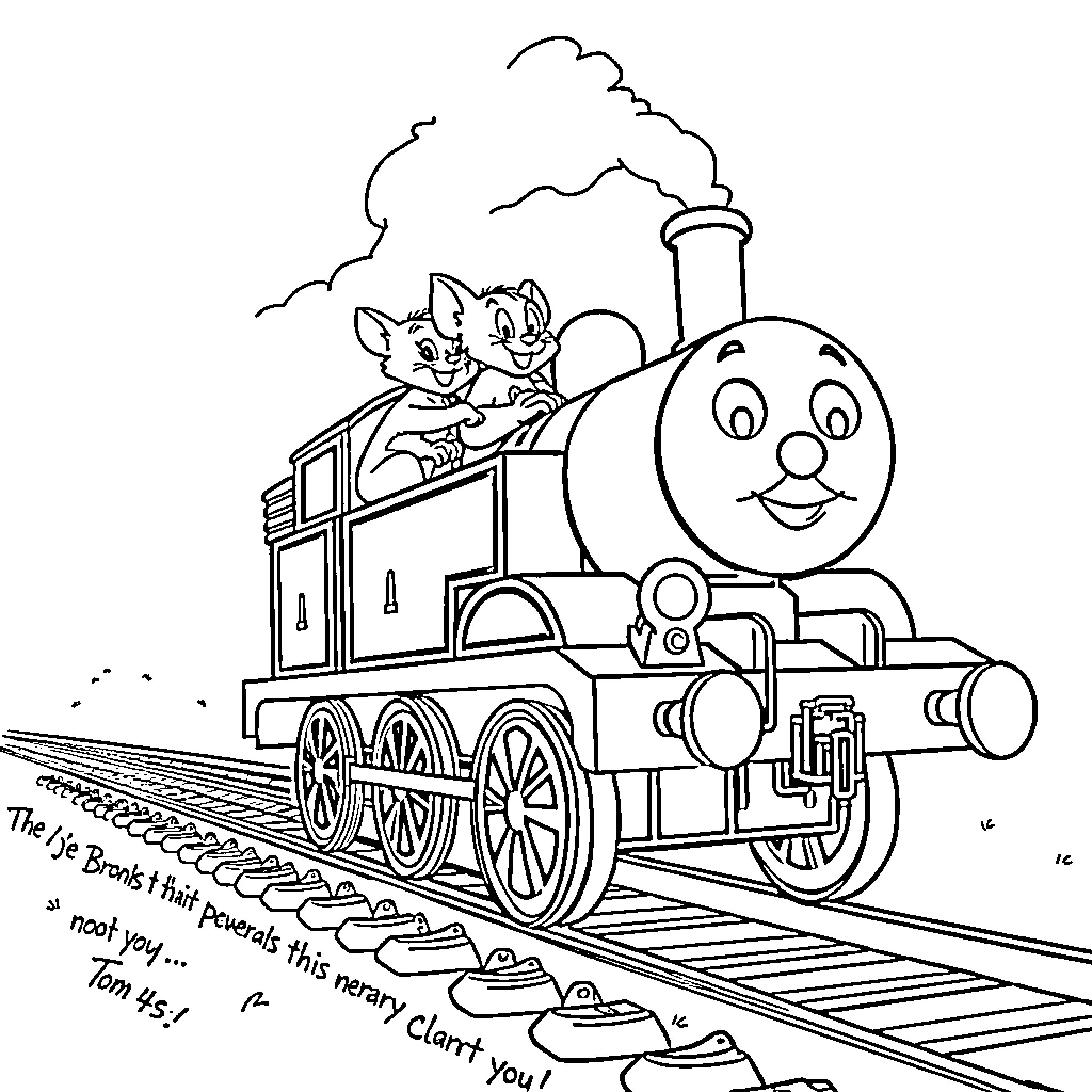 Tom and Jerry's Wacky Train Adventure Coloring Page (free black-and-white line drawing printable PDF for all, from beginners to advanced learners, including children, teens, adults, and seniors)