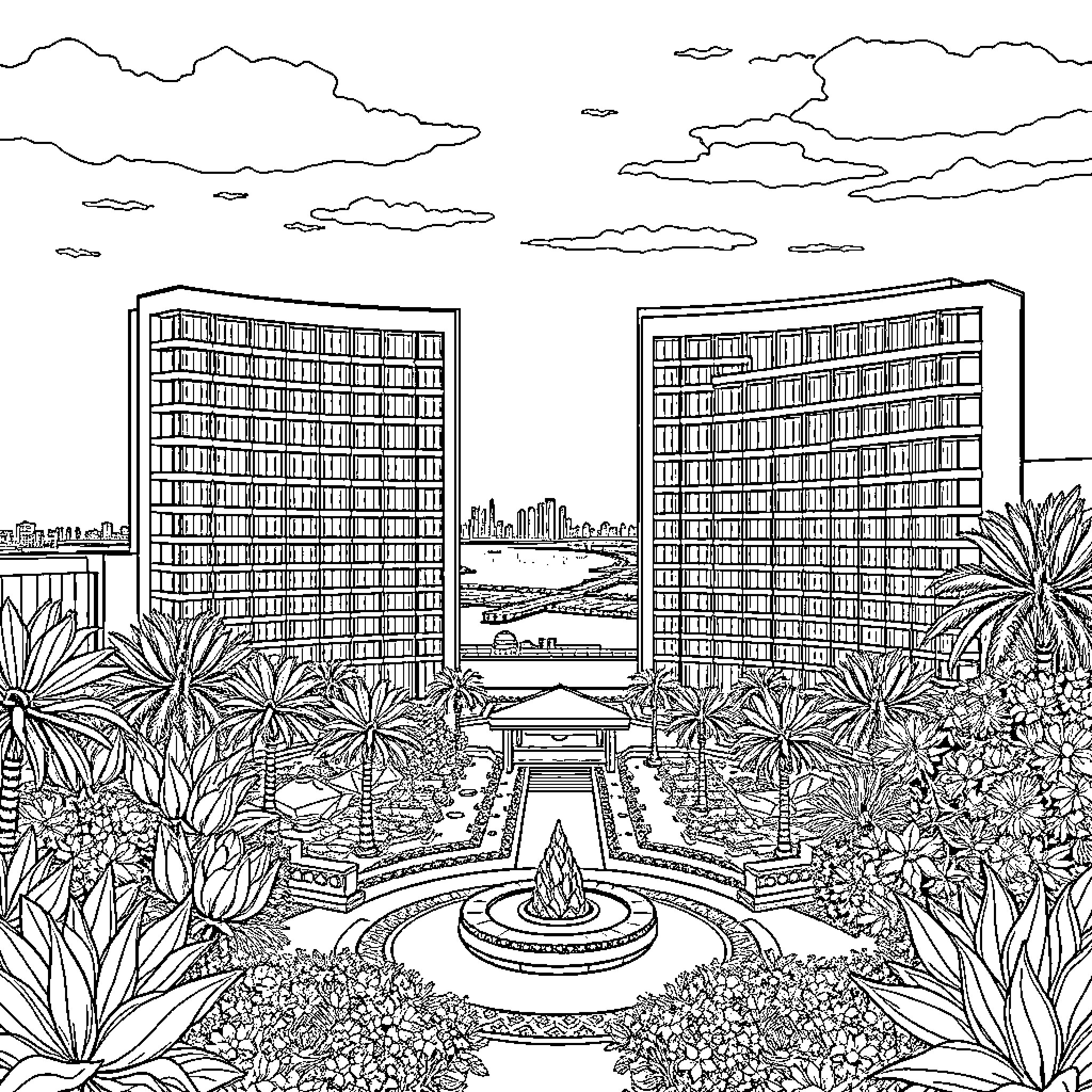 Season of Architectural Splendor Coloring Page (free black-and-white line drawing printable PDF for all, from beginners to advanced learners, including children, teens, adults, and seniors)