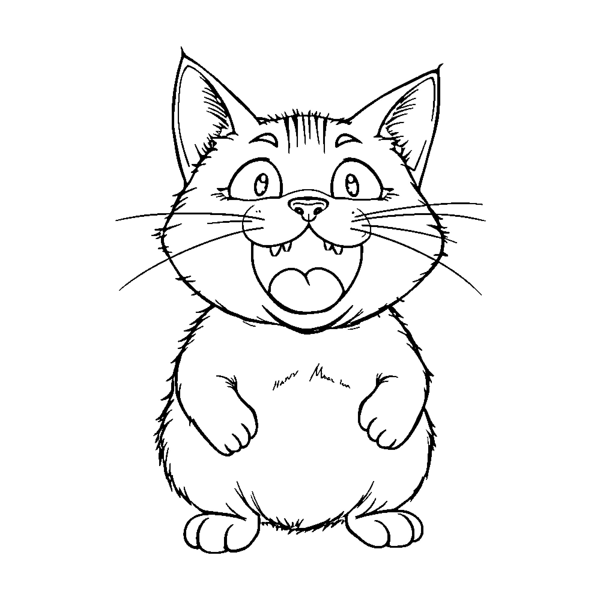 Cat with Exaggerated Features Coloring Page (free black-and-white line drawing printable PDF for all, from beginners to advanced learners, including children, teens, adults, and seniors)