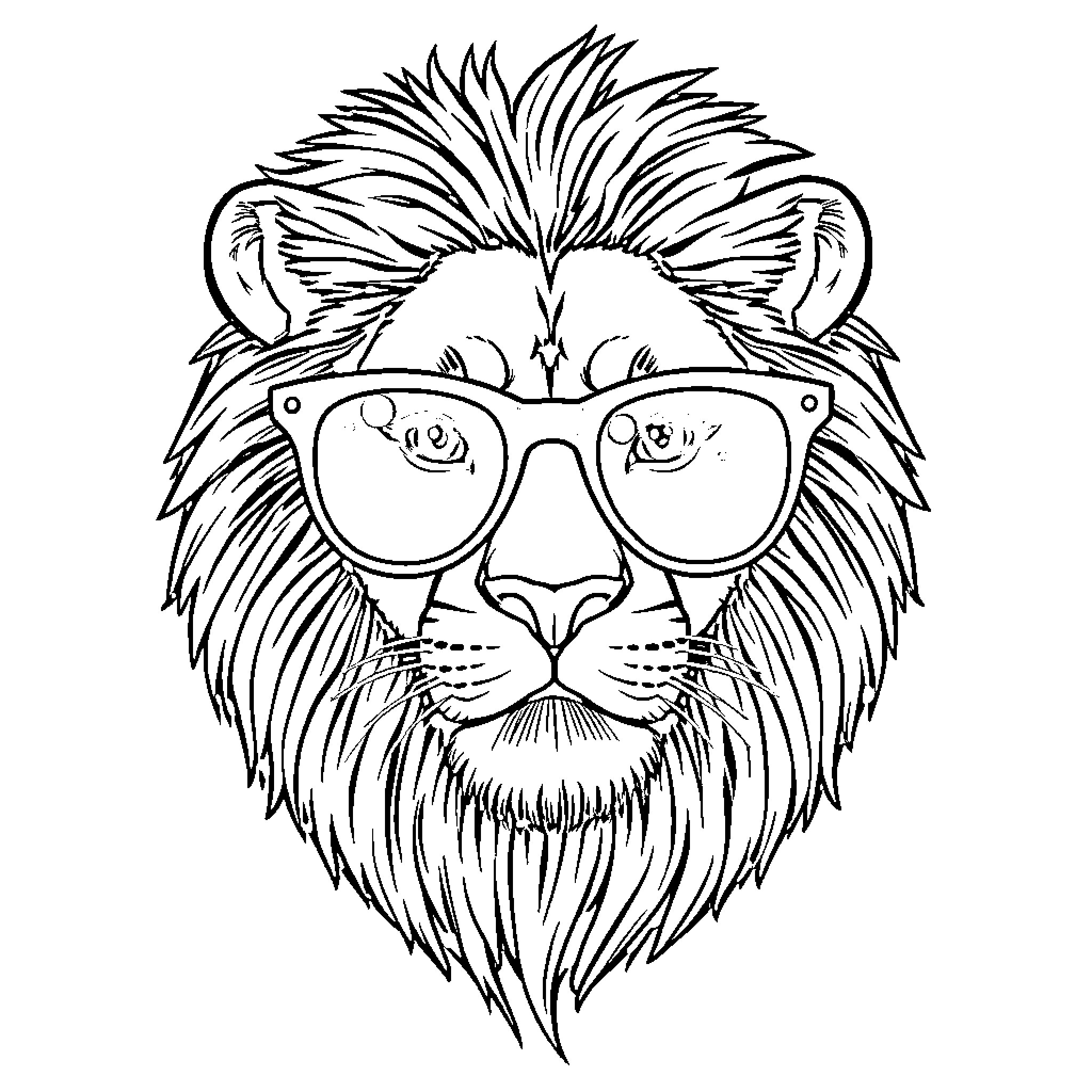 Lion in stylish sunglasses Coloring Page (free black-and-white line drawing printable PDF for all, from beginners to advanced learners, including children, teens, adults, and seniors)