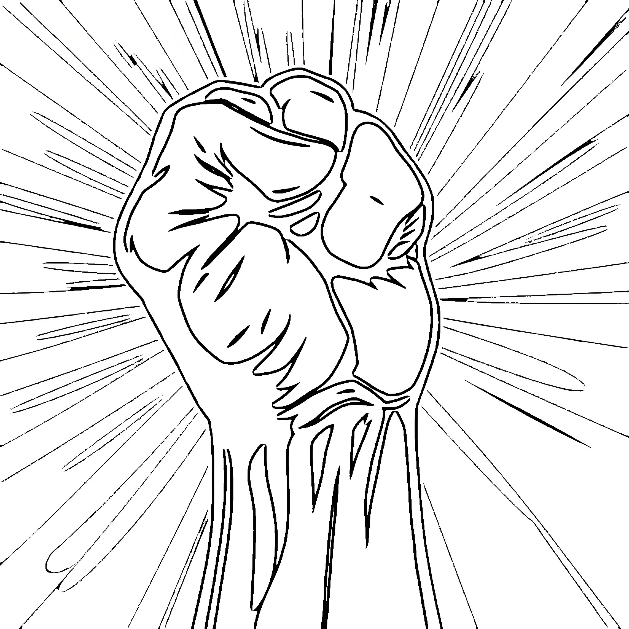 Fist of Determination and Empowerment Coloring Page (free black-and-white line drawing printable PDF for all, from beginners to advanced learners, including children, teens, adults, and seniors)