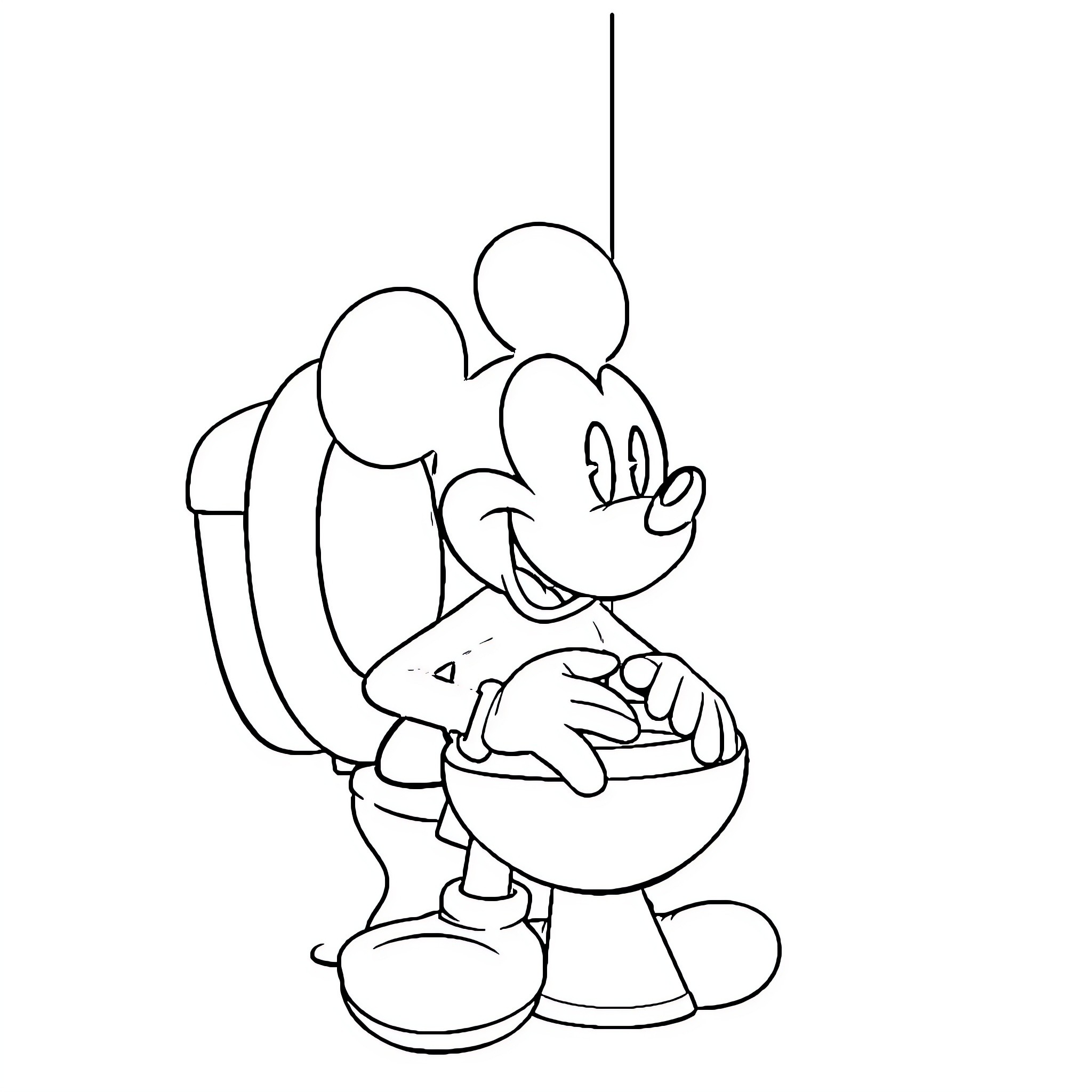 Mickey holding a bowl in a simple line art style Coloring Page (free black-and-white line drawing printable PDF for all, from beginners to advanced learners, including children, teens, adults, and seniors)