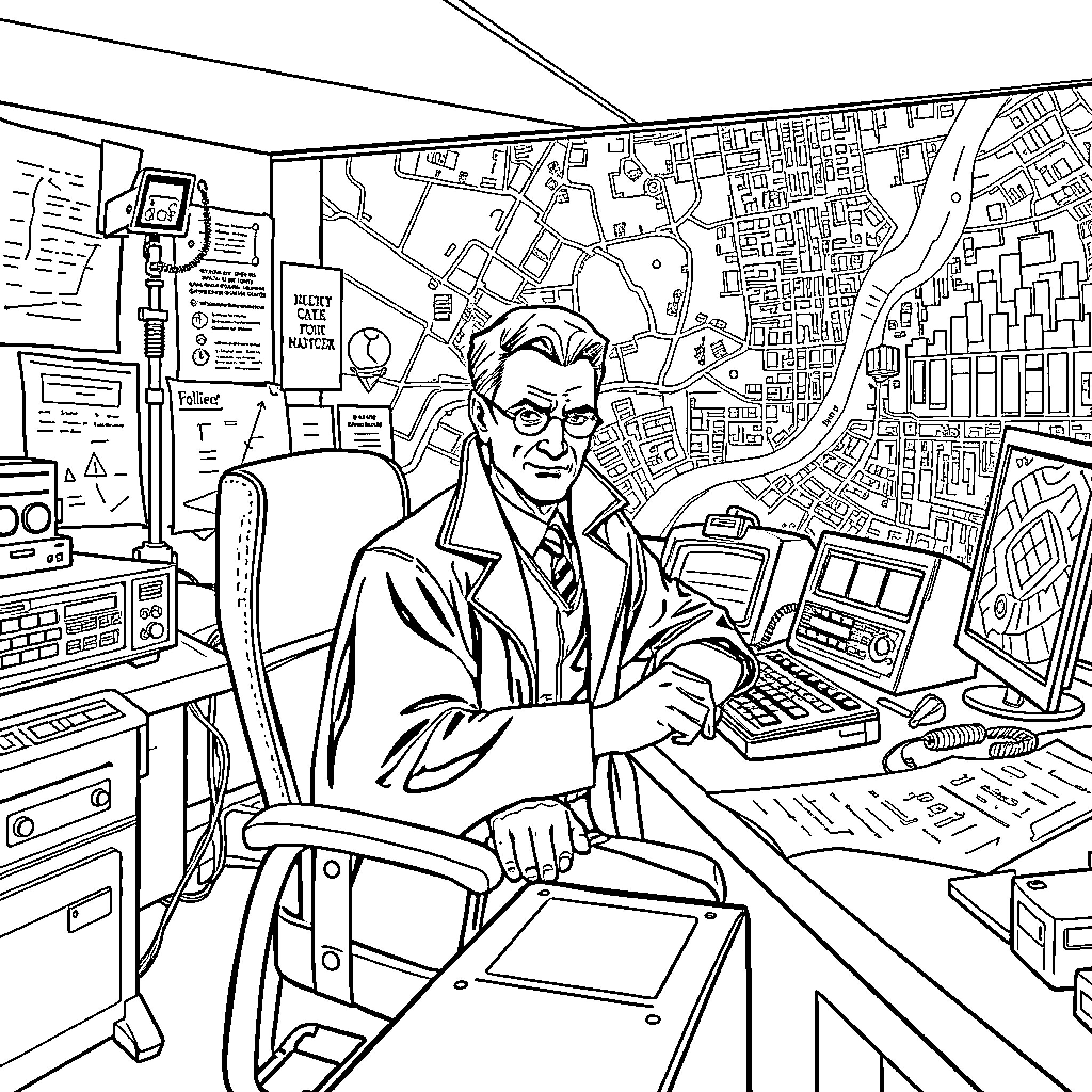 Voldemort's Technological Lair Coloring Page (free black-and-white line drawing printable PDF for all, from beginners to advanced learners, including children, teens, adults, and seniors)