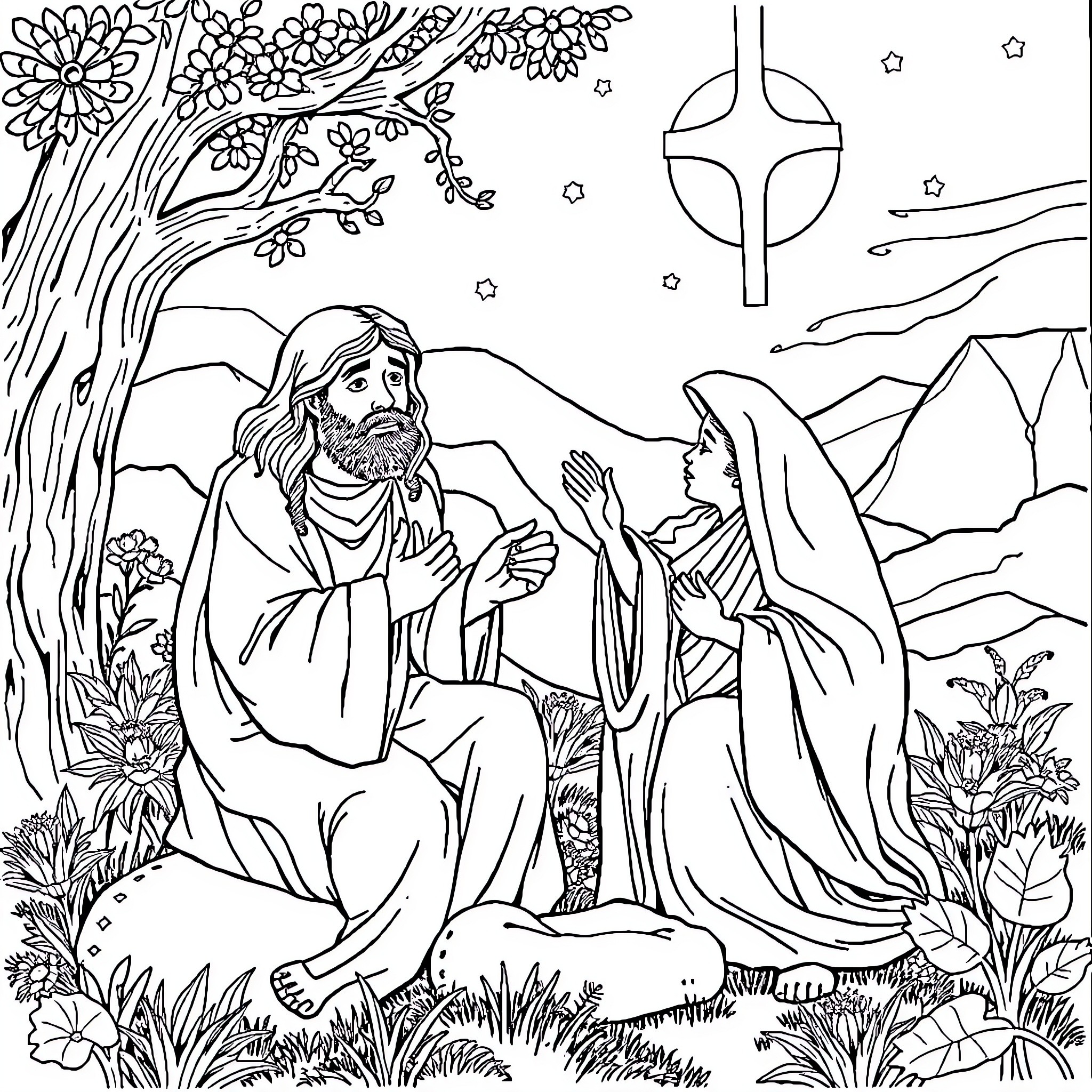 Bobbie Goods in Serene Garden Scene Coloring Page (free black-and-white line drawing printable PDF for all, from beginners to advanced learners, including children, teens, adults, and seniors)