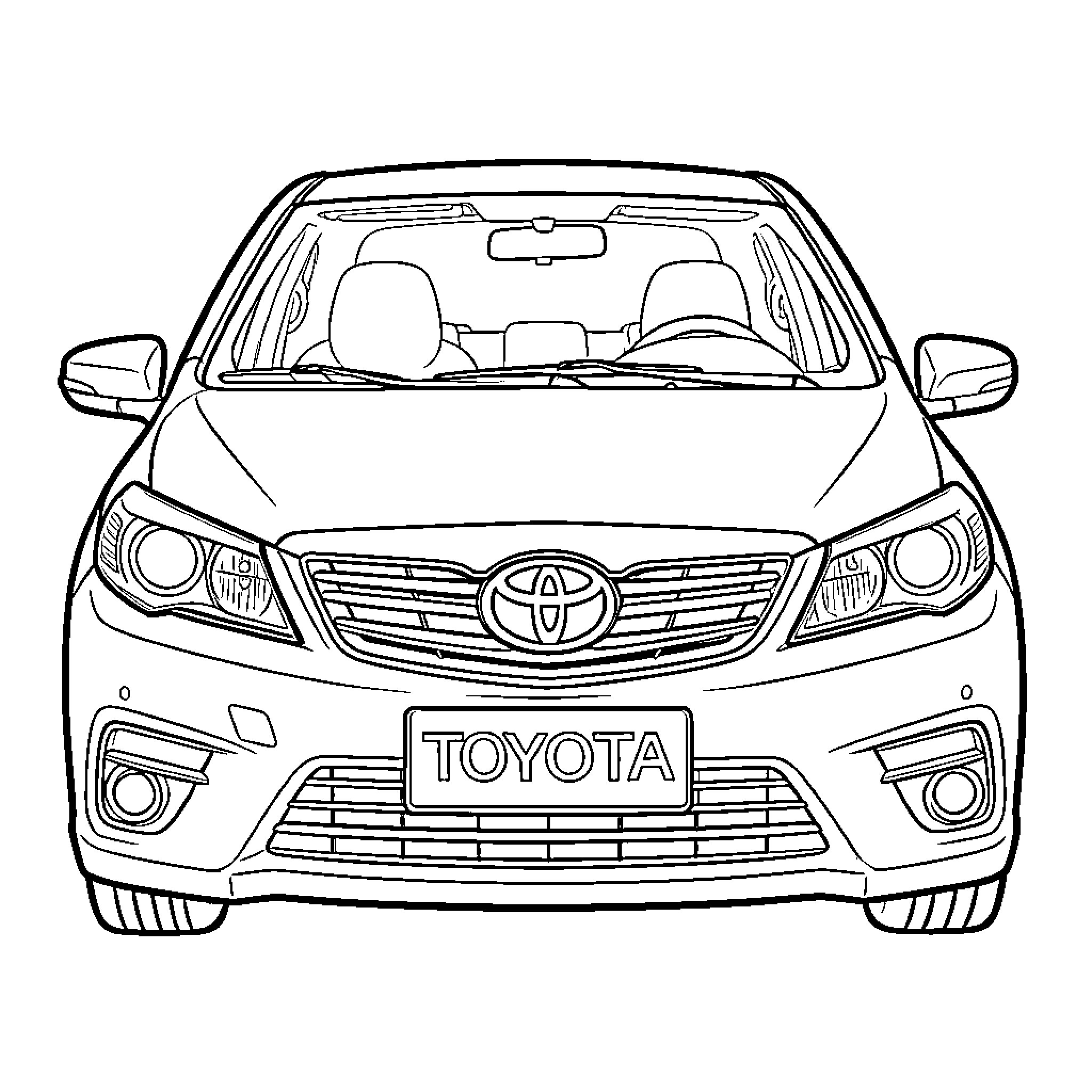 Toyota Logo featured on the front of a car Coloring Page (free black-and-white line drawing printable PDF for all, from beginners to advanced learners, including children, teens, adults, and seniors)