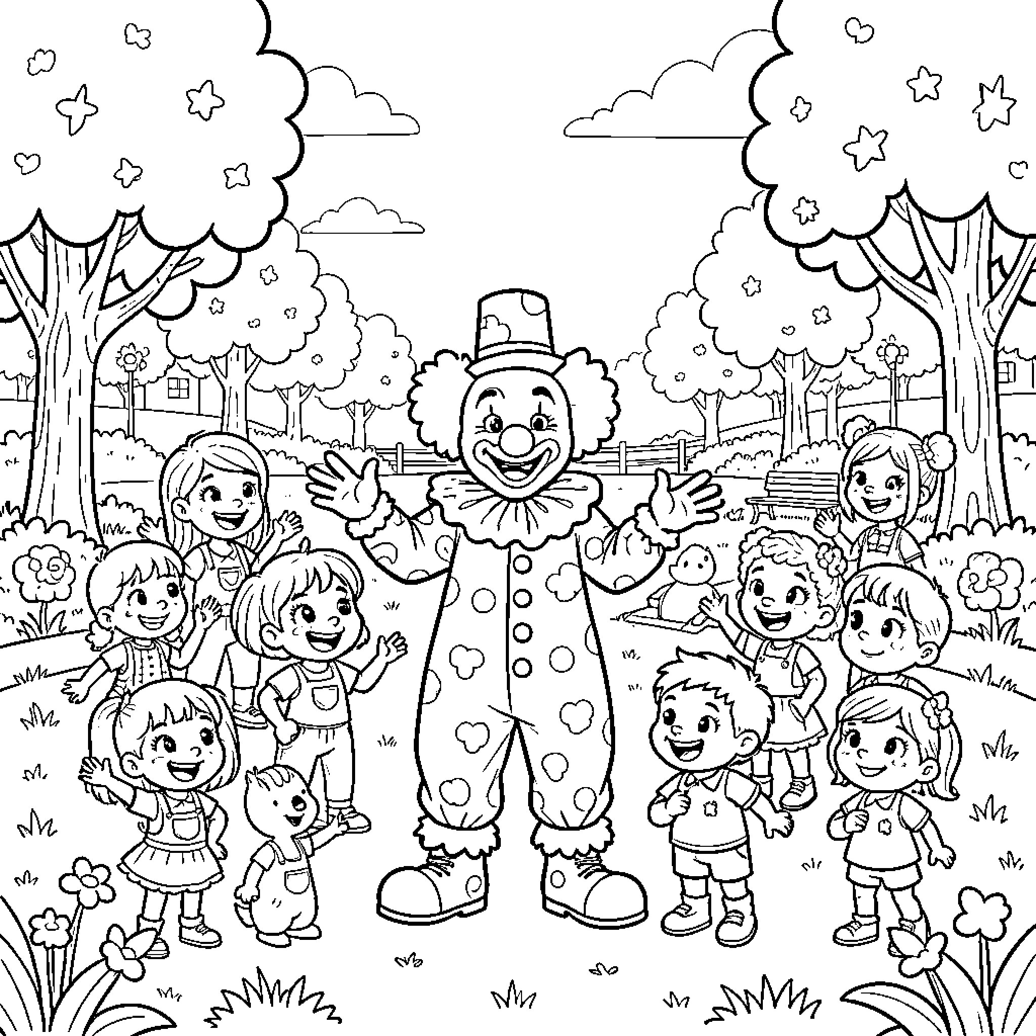 Plim Plim's Fun Carnival Adventure Coloring Page (free black-and-white line drawing printable PDF for all, from beginners to advanced learners, including children, teens, adults, and seniors)
