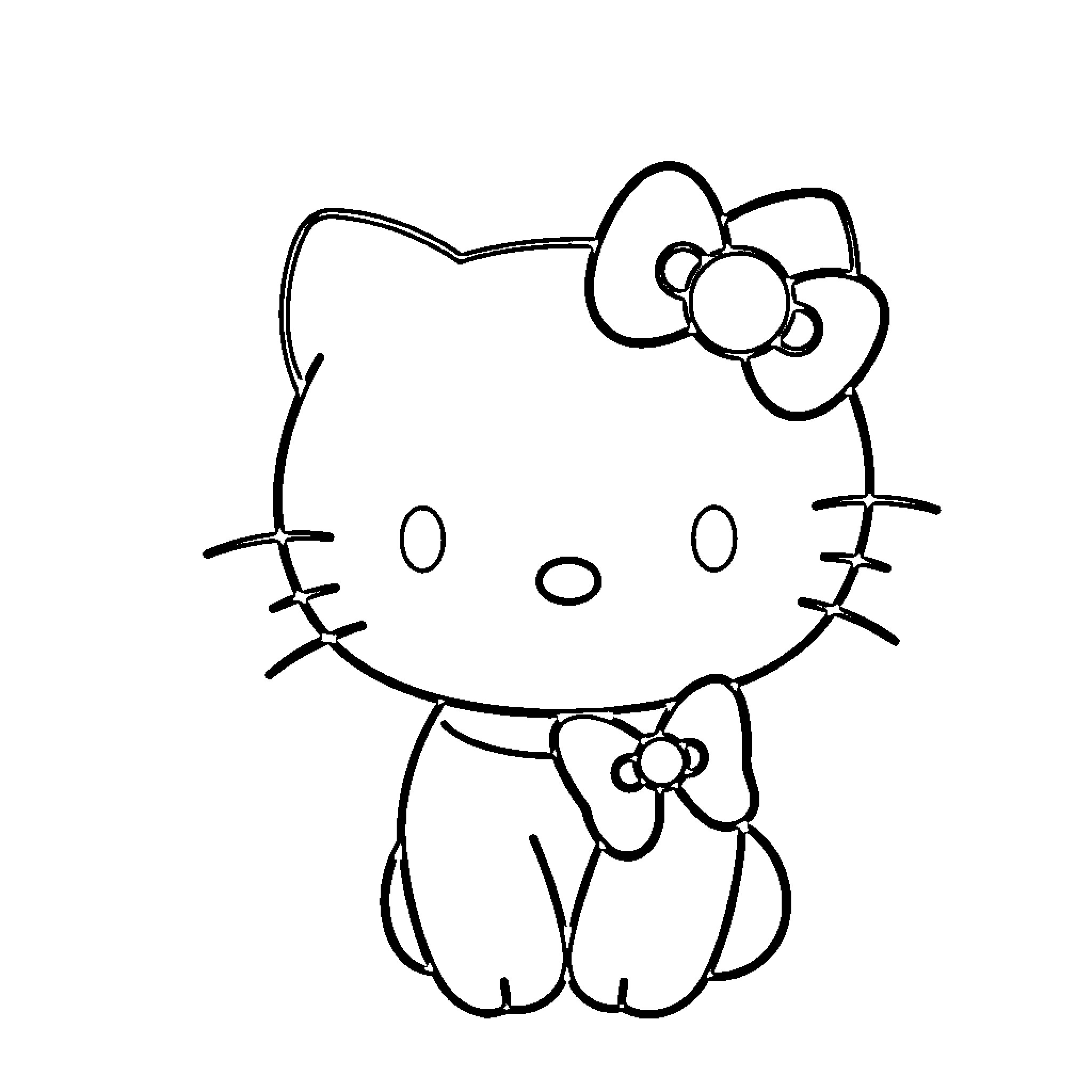Hello Kitty sitting and smiling Coloring Page (free black-and-white line drawing printable PDF for all, from beginners to advanced learners, including children, teens, adults, and seniors)