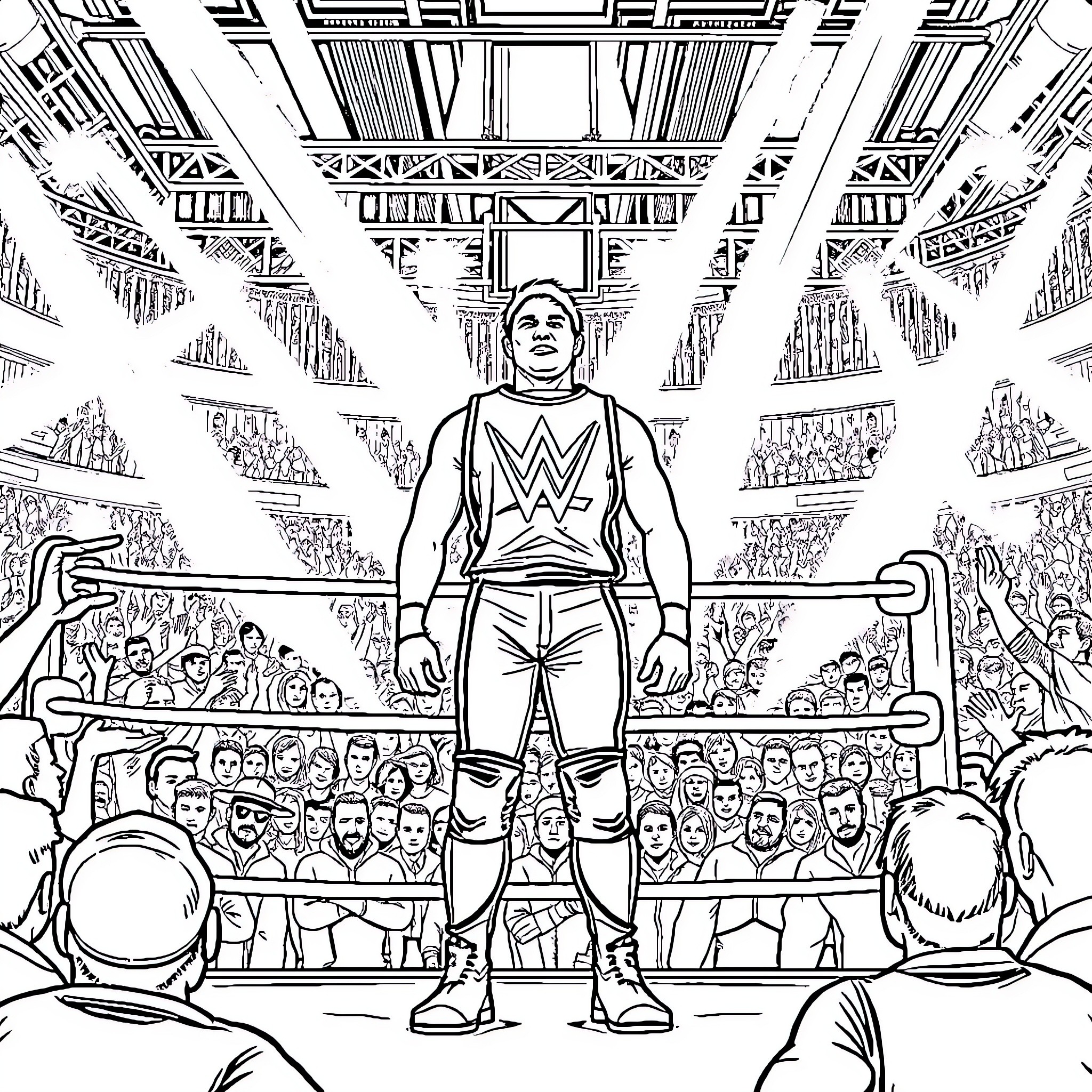Aiden's wrestling triumph in the arena Coloring Page (free black-and-white line drawing printable PDF for all, from beginners to advanced learners, including children, teens, adults, and seniors)