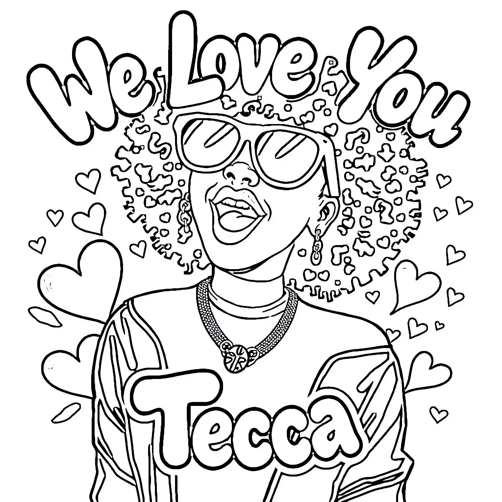 Lil Tecca enjoying the love and support Coloring Page (free black-and-white line drawing printable PDF for all, from beginners to advanced learners, including children, teens, adults, and seniors)