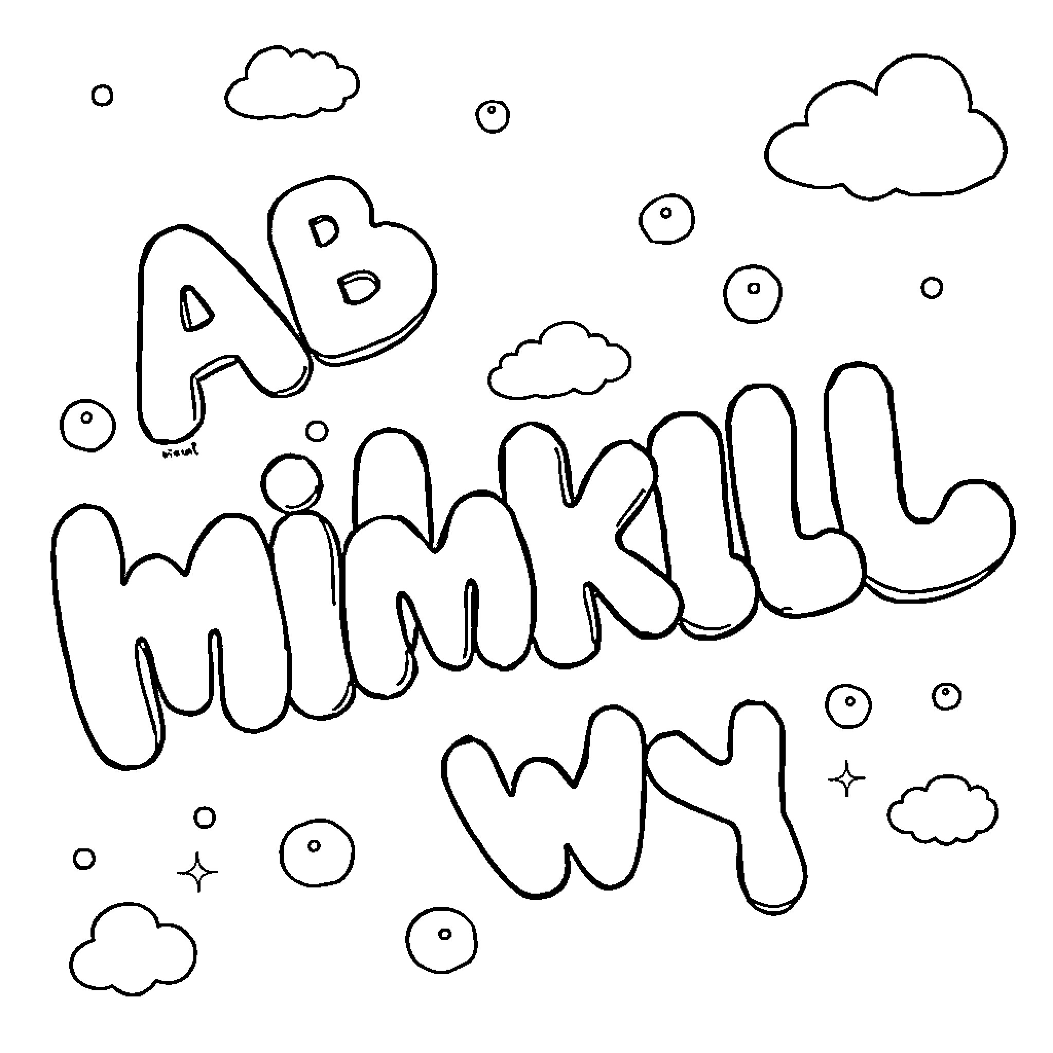 Alphabet Whimsical Doodle Scene Coloring Page (free black-and-white line drawing printable PDF for all, from beginners to advanced learners, including children, teens, adults, and seniors)