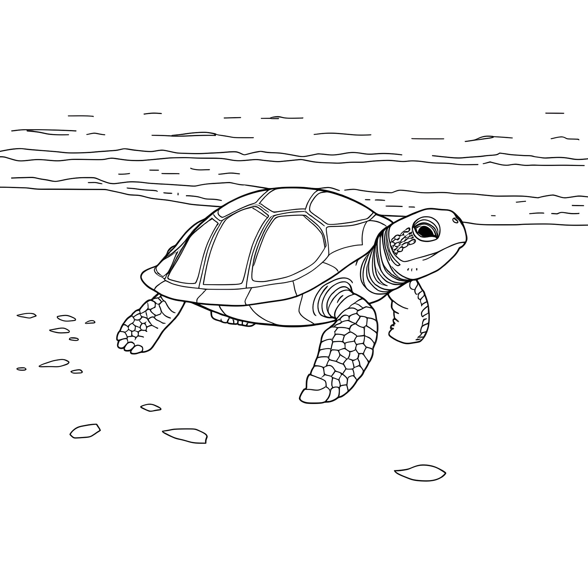 Turtle swimming in the ocean Coloring Page (free black-and-white line drawing printable PDF for all, from beginners to advanced learners, including children, teens, adults, and seniors)