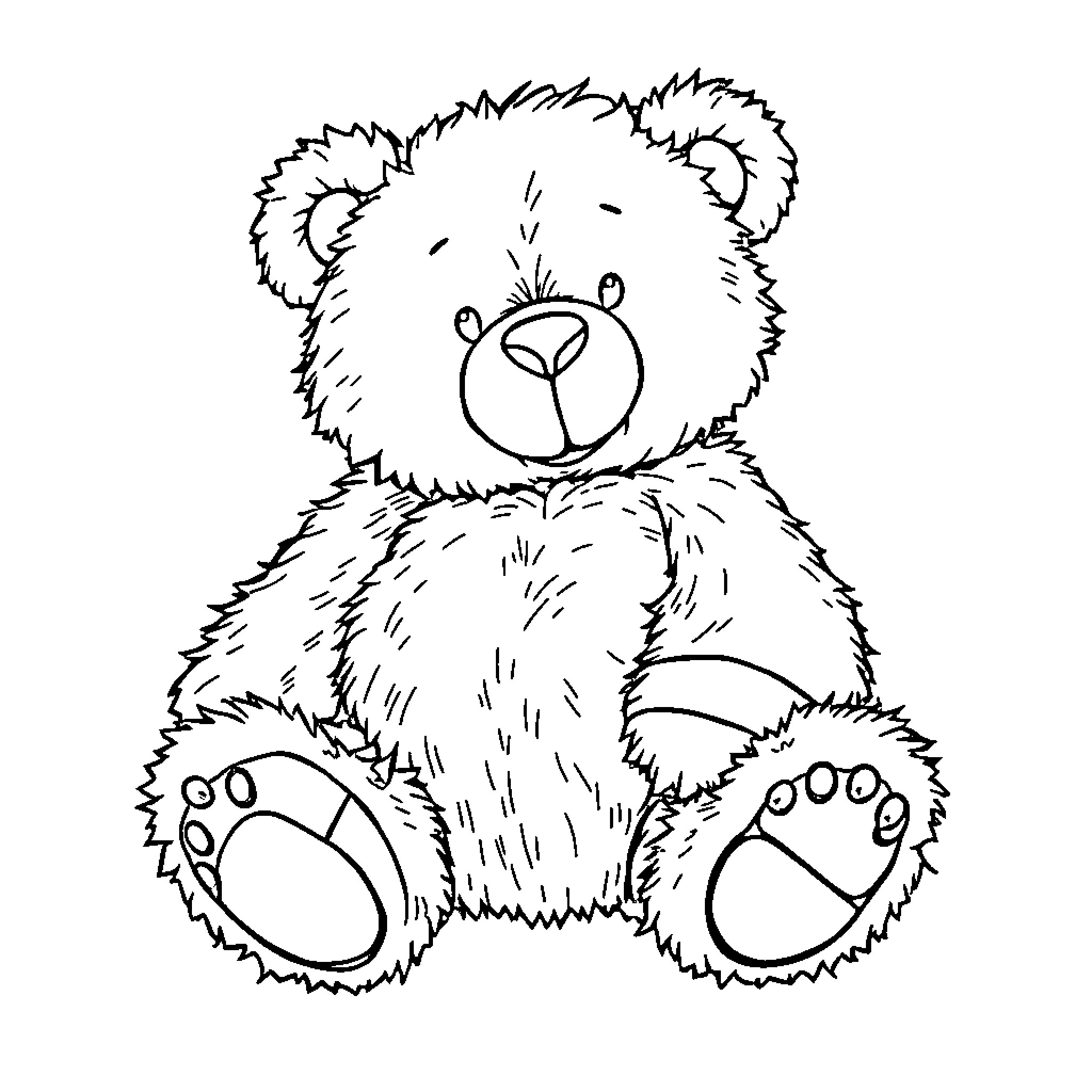 Teddy Bear sitting calmly Coloring Page (free black-and-white line drawing printable PDF for all, from beginners to advanced learners, including children, teens, adults, and seniors)