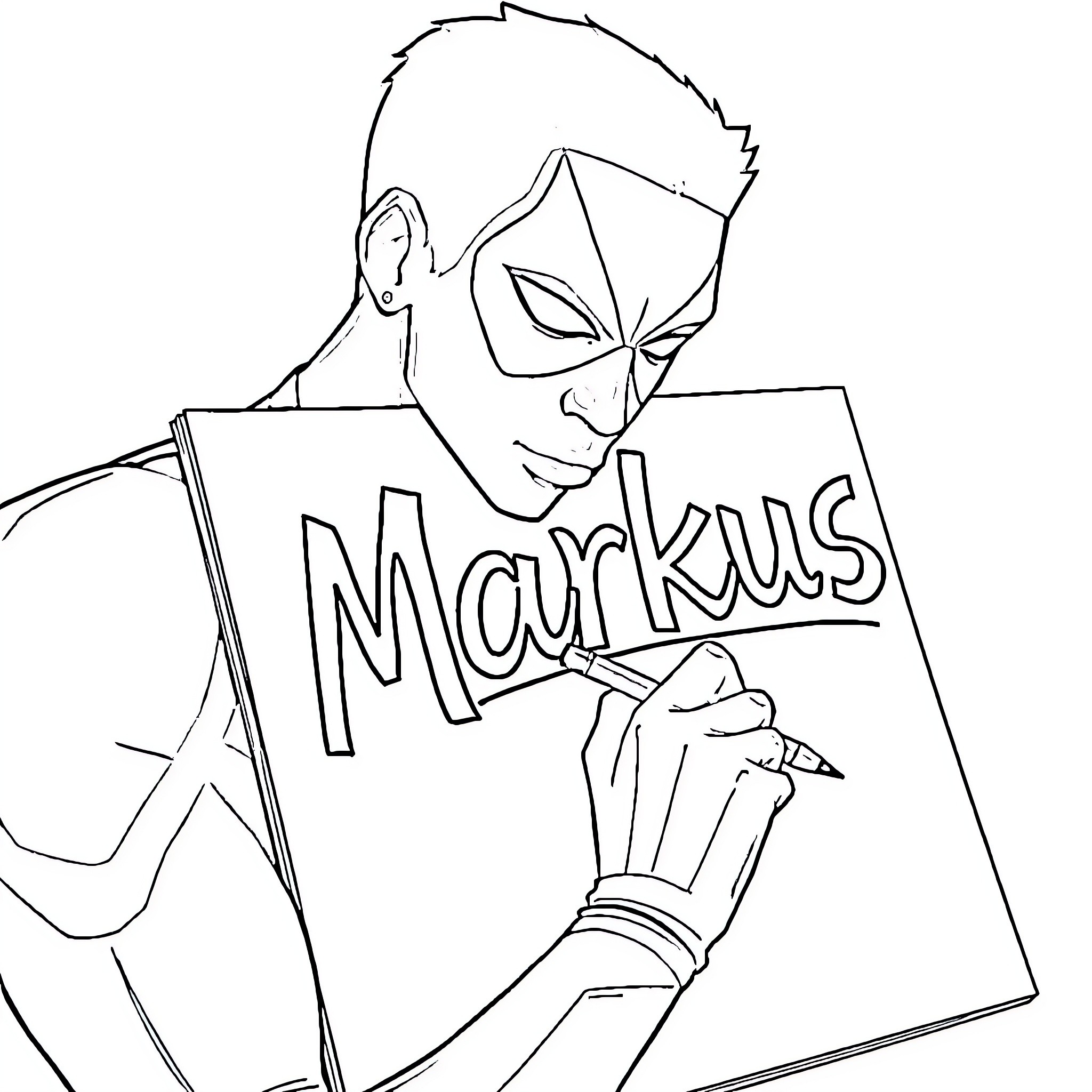 Miles Morales creating a comic book Coloring Page (free black-and-white line drawing printable PDF for all, from beginners to advanced learners, including children, teens, adults, and seniors)