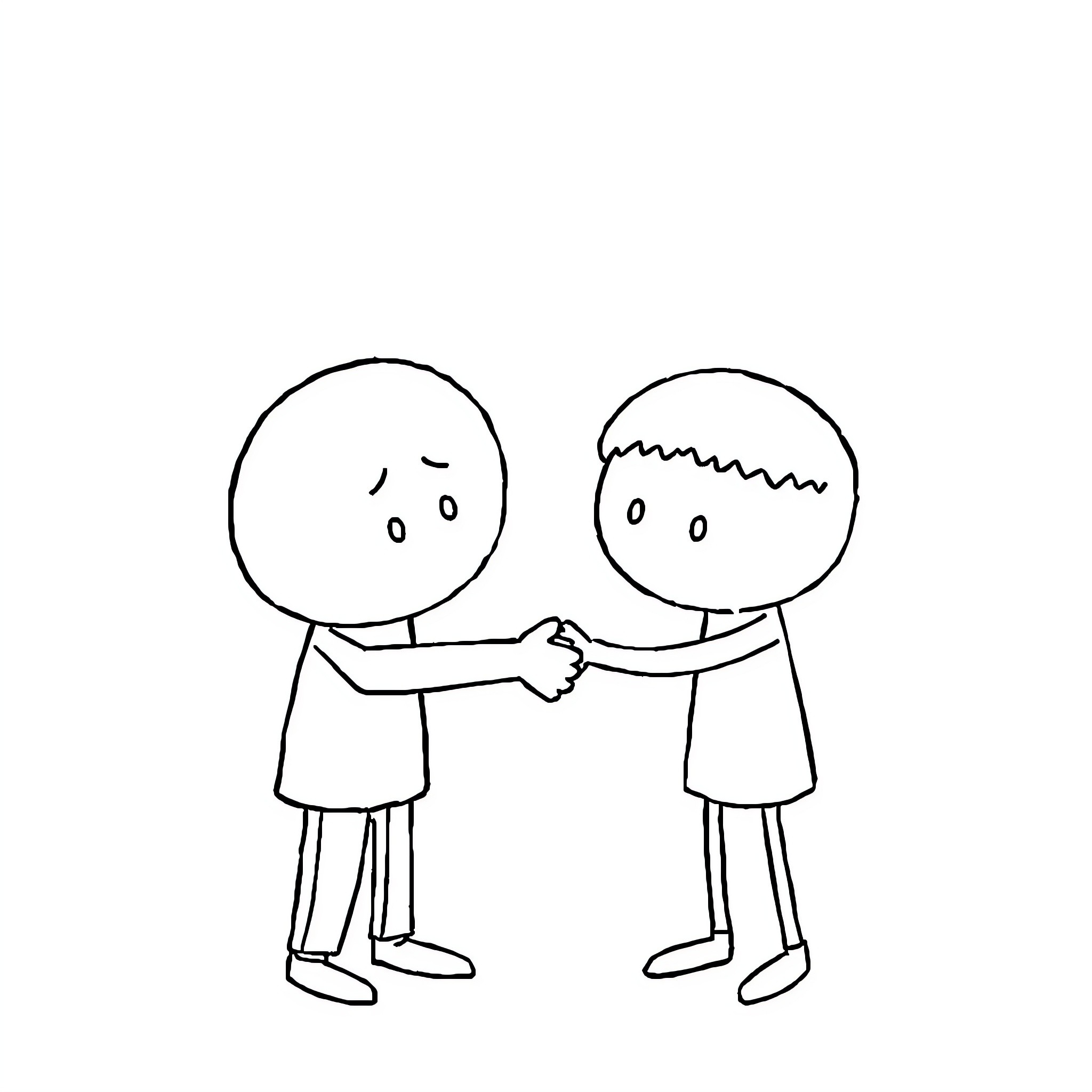 Ok friends shaking hands in greeting Coloring Page (free black-and-white line drawing printable PDF for all, from beginners to advanced learners, including children, teens, adults, and seniors)