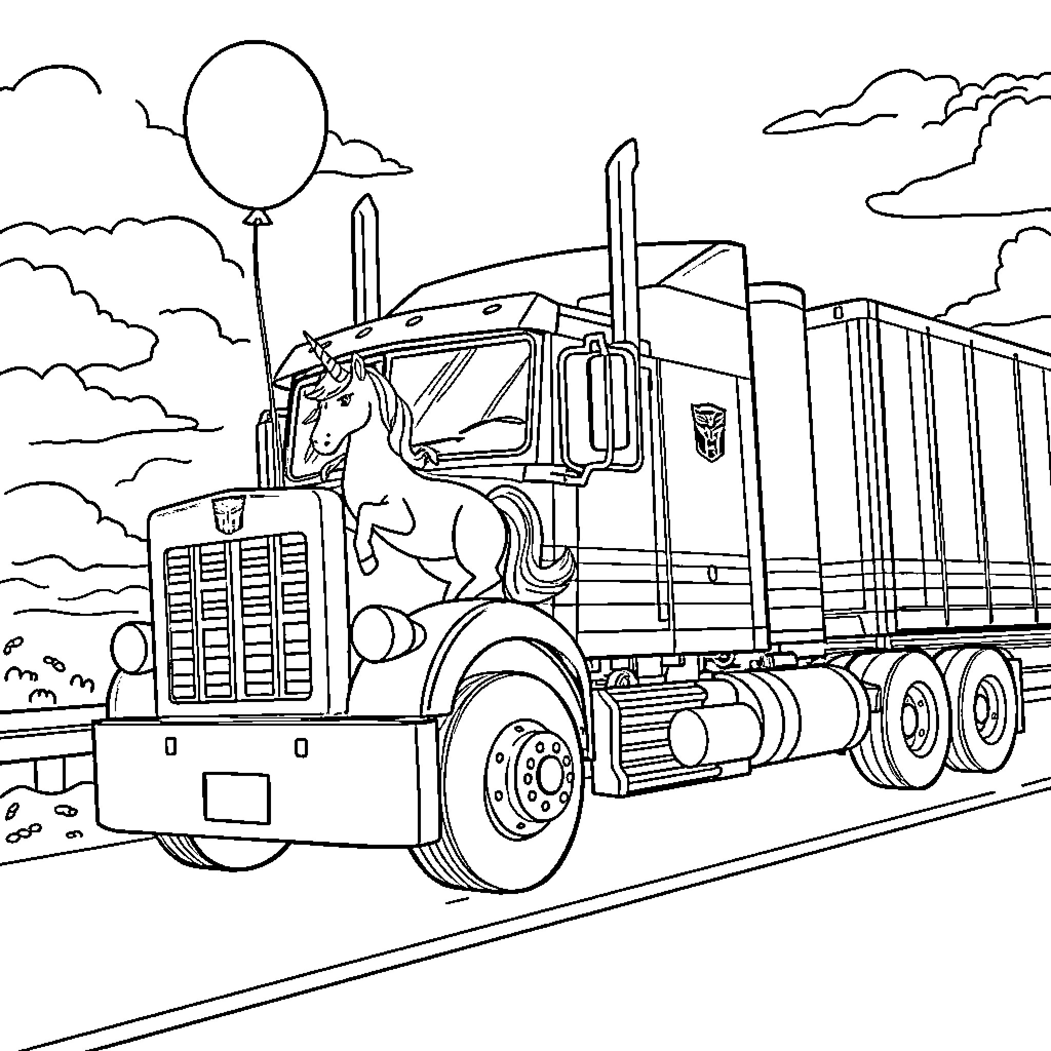 Optimus Prime Transformers Truck Coloring Page Coloring Page (free black-and-white line drawing printable PDF for all, from beginners to advanced learners, including children, teens, adults, and seniors)