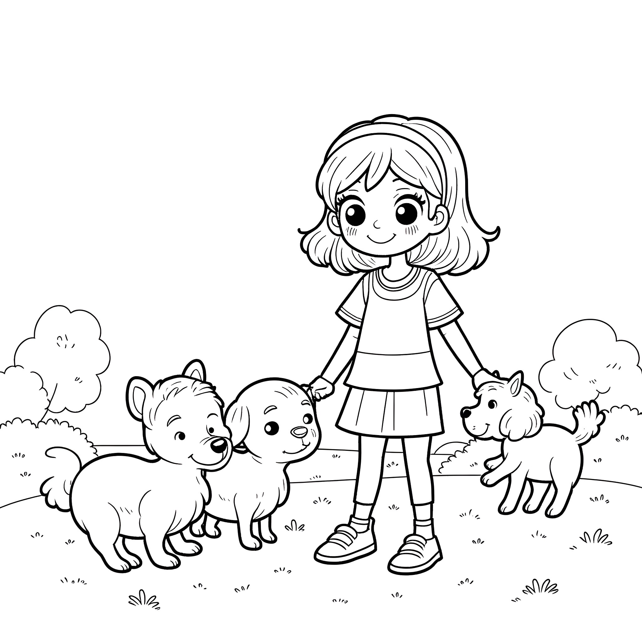 Bluey plays with her puppy friends Coloring Page (free black-and-white line drawing printable PDF for all, from beginners to advanced learners, including children, teens, adults, and seniors)