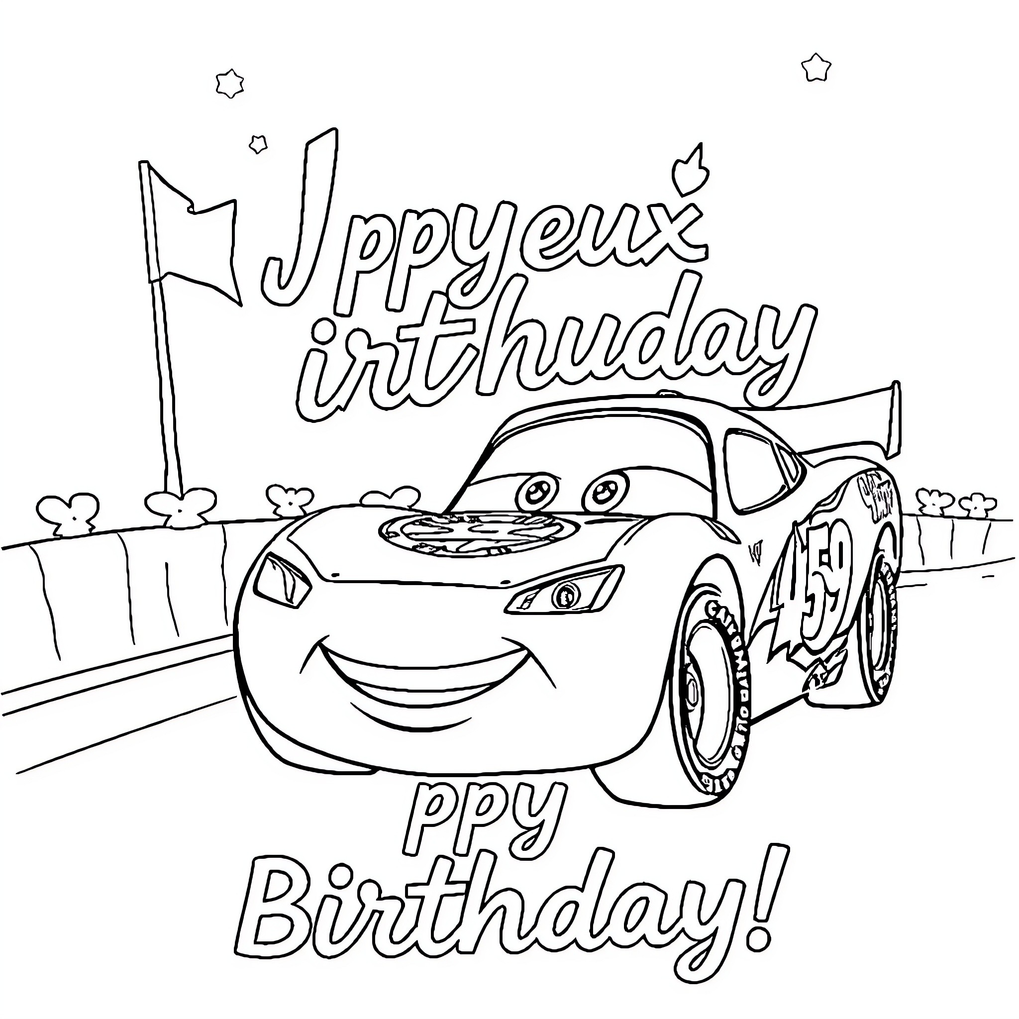 Paw Patrol character celebrating happy birthday Coloring Page (free black-and-white line drawing printable PDF for all, from beginners to advanced learners, including children, teens, adults, and seniors)