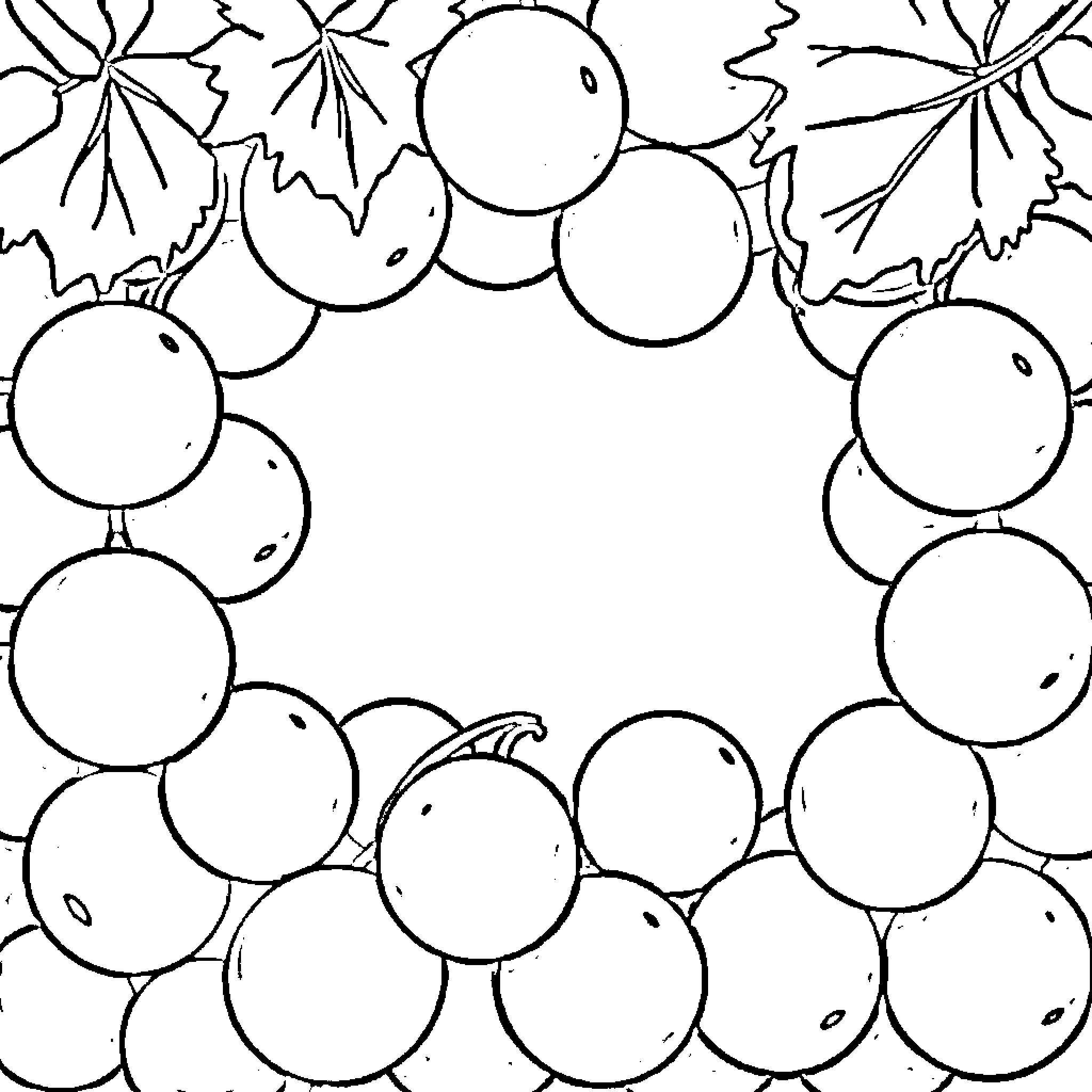 Grape Bunch Design Illustration Coloring Page (free black-and-white line drawing printable PDF for all, from beginners to advanced learners, including children, teens, adults, and seniors)
