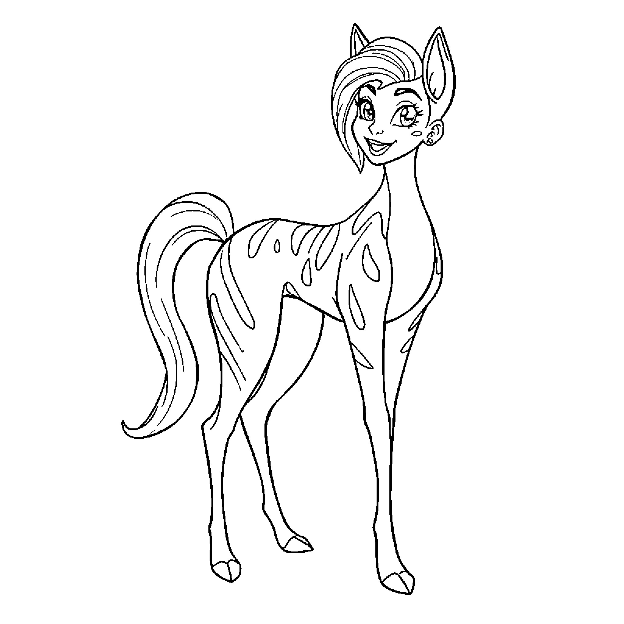 Chel, the Friendly Cartoon Horse Coloring Page (free black-and-white line drawing printable PDF for all, from beginners to advanced learners, including children, teens, adults, and seniors)