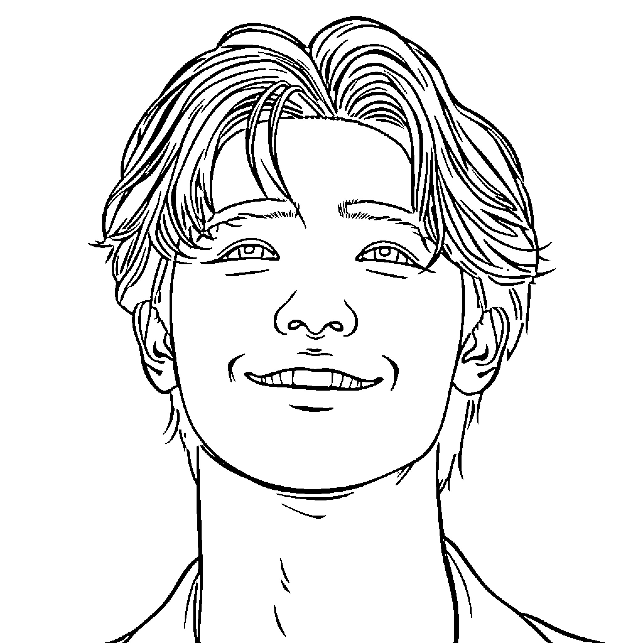 Jin's Joyful Expression Coloring Page (free black-and-white line drawing printable PDF for all, from beginners to advanced learners, including children, teens, adults, and seniors)