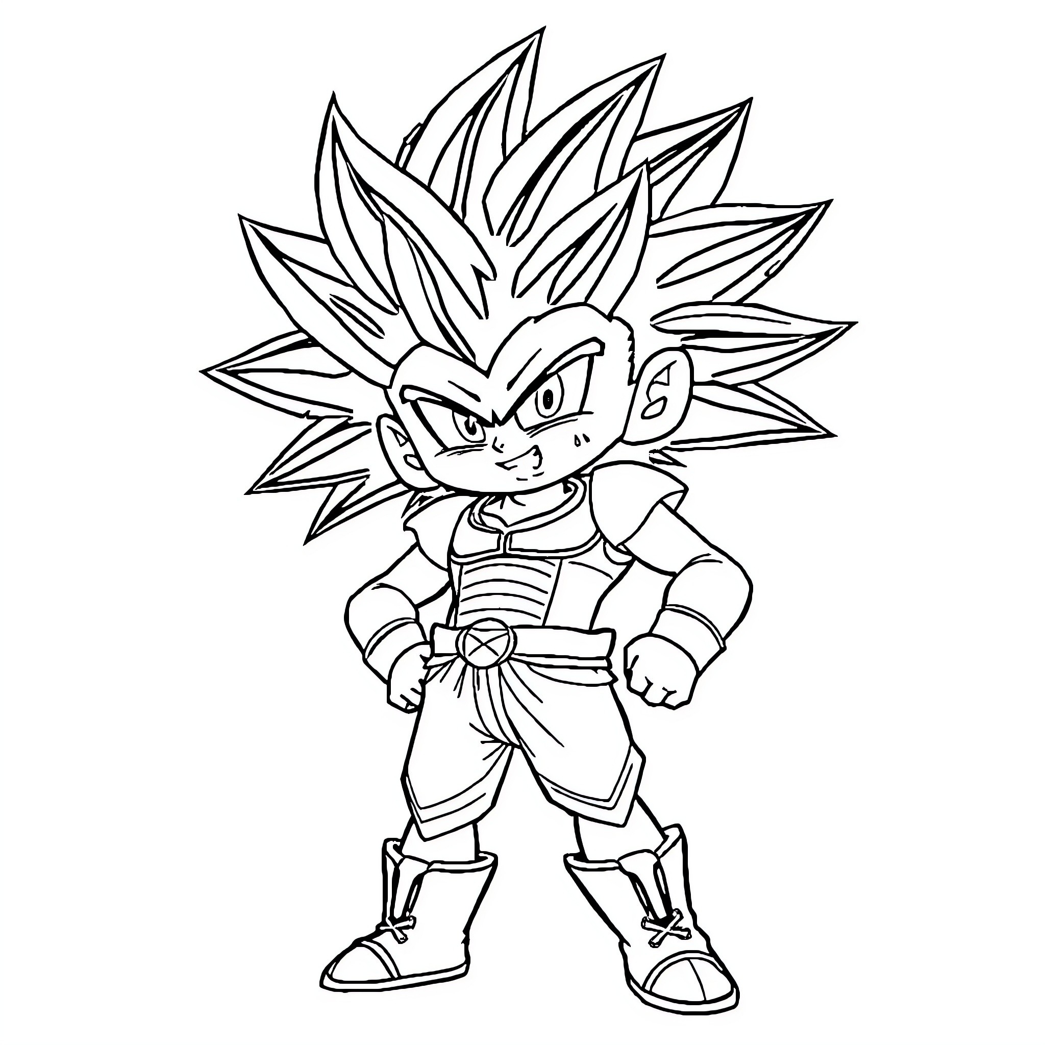 Vegitto in fierce fighting stance Coloring Page (free black-and-white line drawing printable PDF for all, from beginners to advanced learners, including children, teens, adults, and seniors)