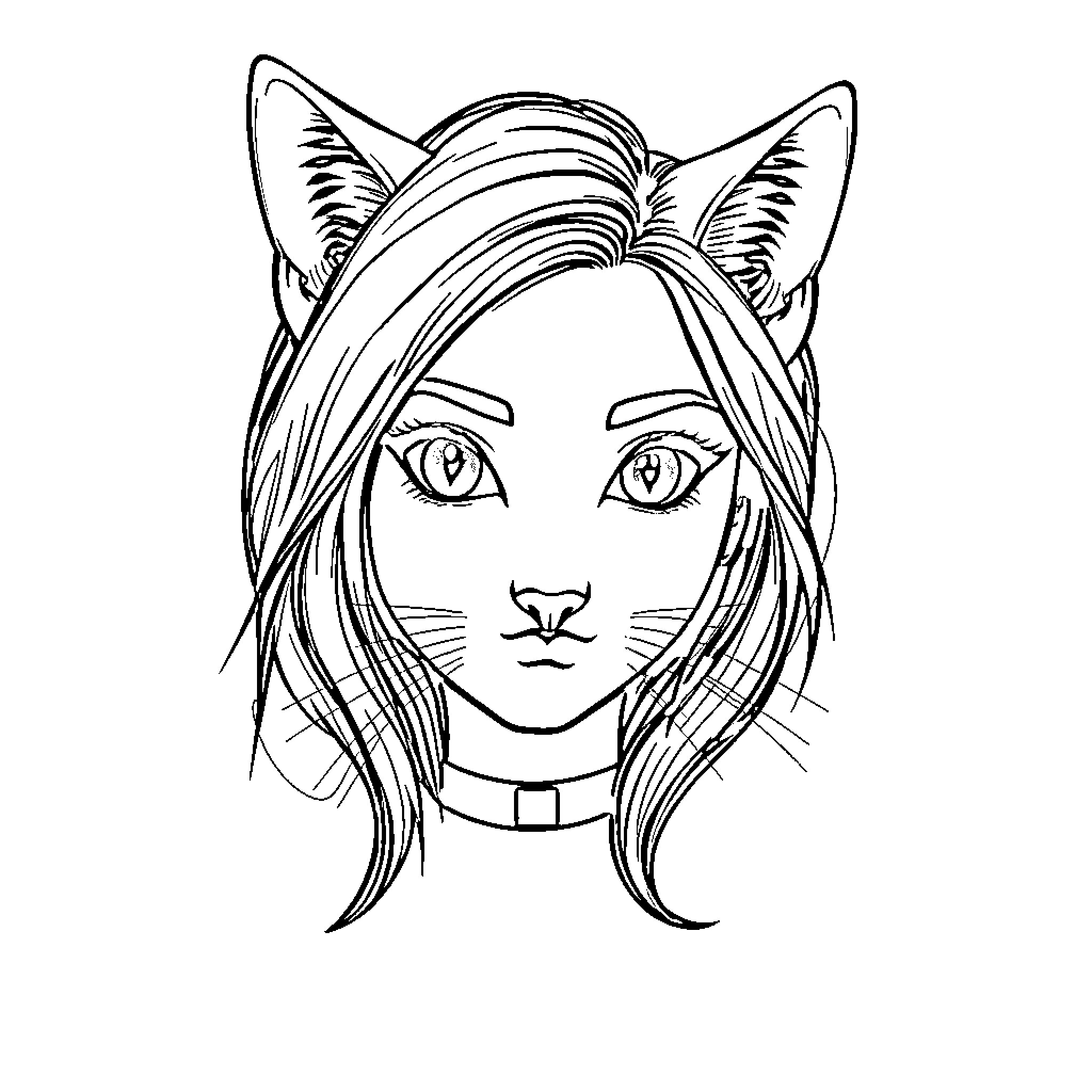 Daniela's Feline Portrait Coloring Page (free black-and-white line drawing printable PDF for all, from beginners to advanced learners, including children, teens, adults, and seniors)