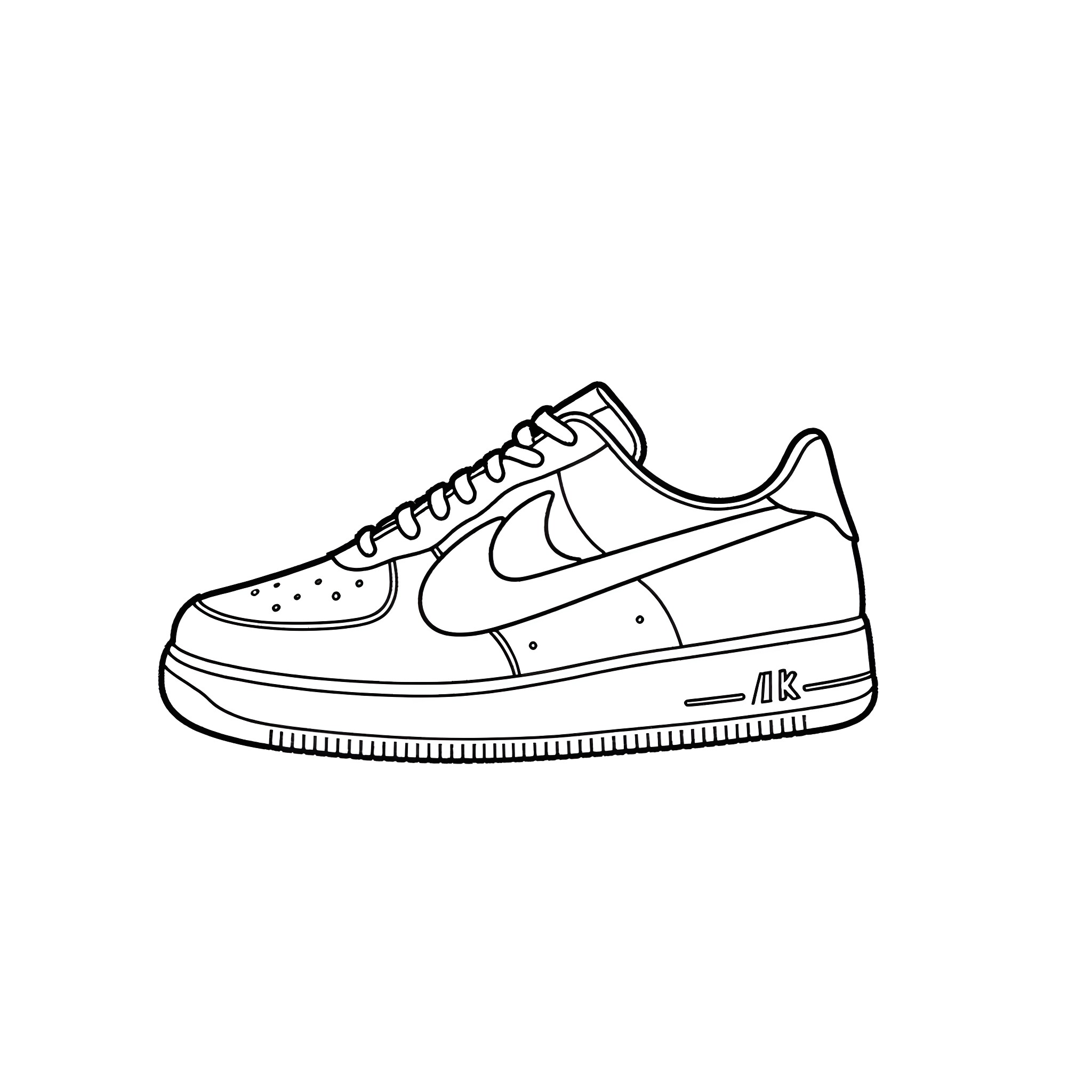 Nike Sneaker Iconic Design Coloring Page (free black-and-white line drawing printable PDF for all, from beginners to advanced learners, including children, teens, adults, and seniors)