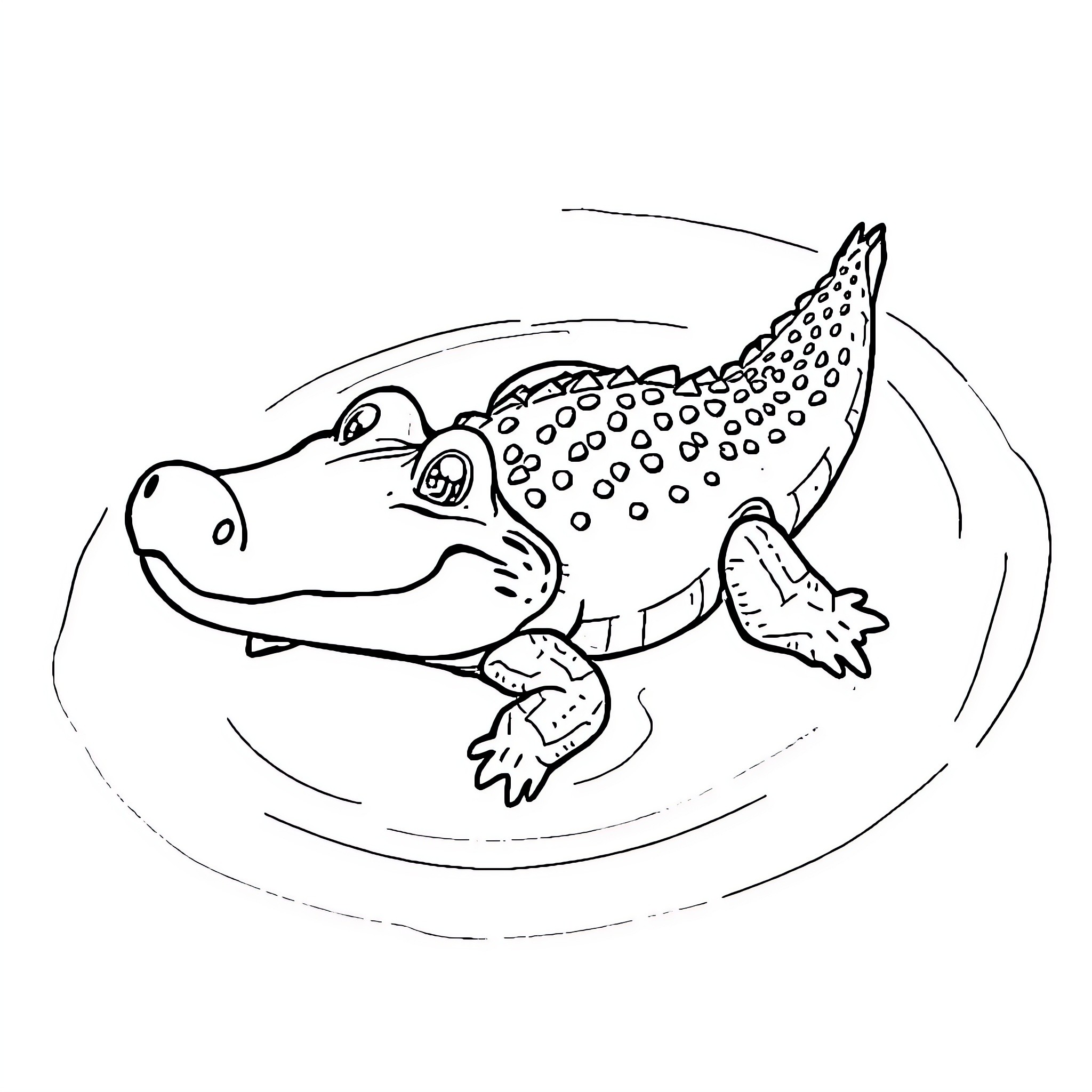 Alligator swimming gracefully in the water Coloring Page (free black-and-white line drawing printable PDF for all, from beginners to advanced learners, including children, teens, adults, and seniors)