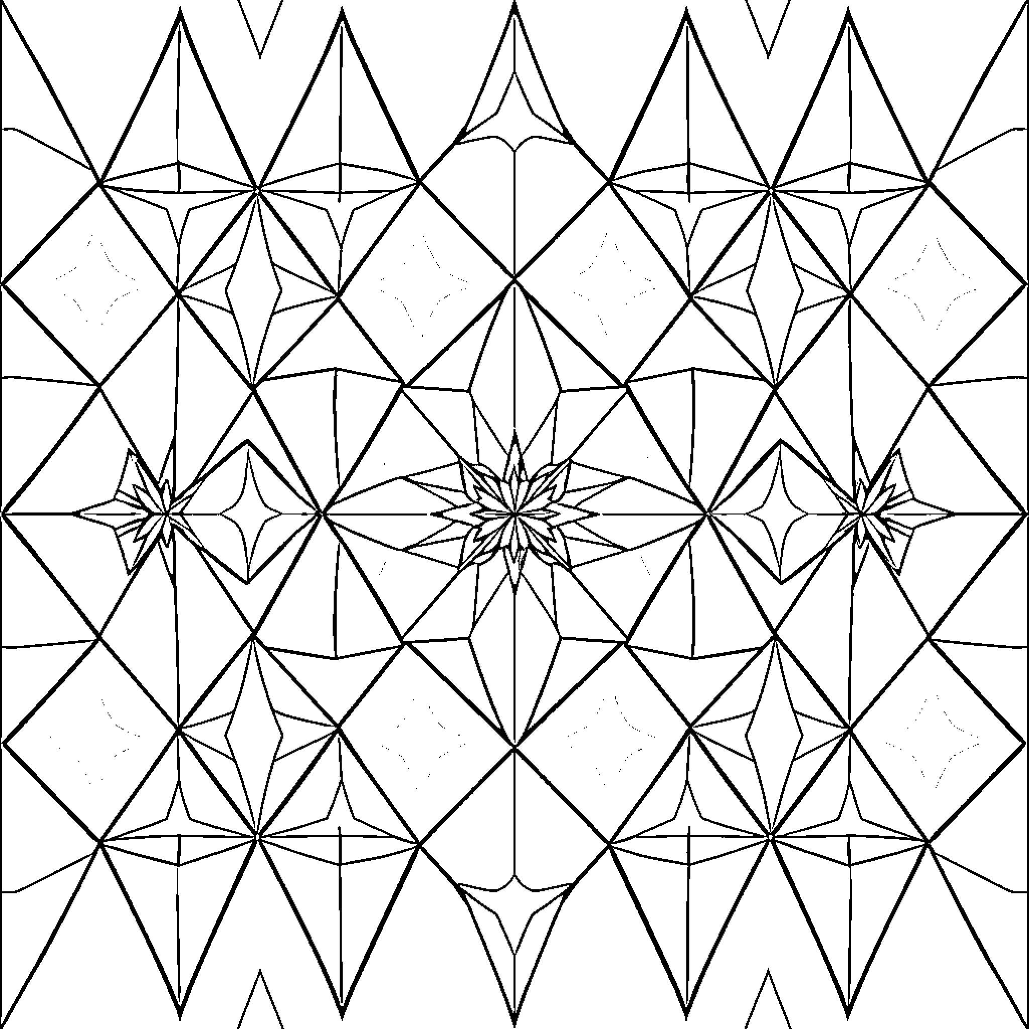Diamond Geometric Patterns and Shapes Coloring Page (free black-and-white line drawing printable PDF for all, from beginners to advanced learners, including children, teens, adults, and seniors)