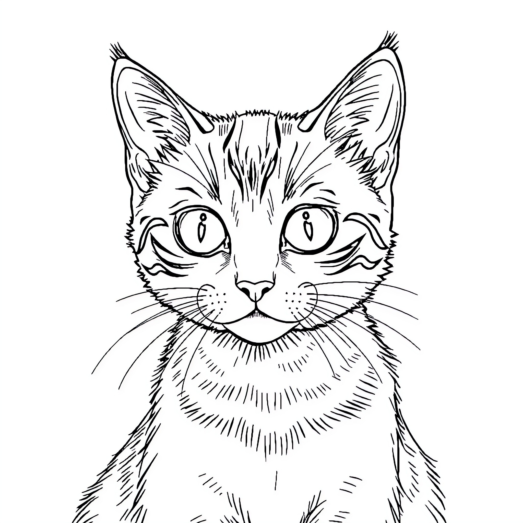 Kitten with curious expression Coloring Page (free black-and-white line drawing printable PDF for all, from beginners to advanced learners, including children, teens, adults, and seniors)