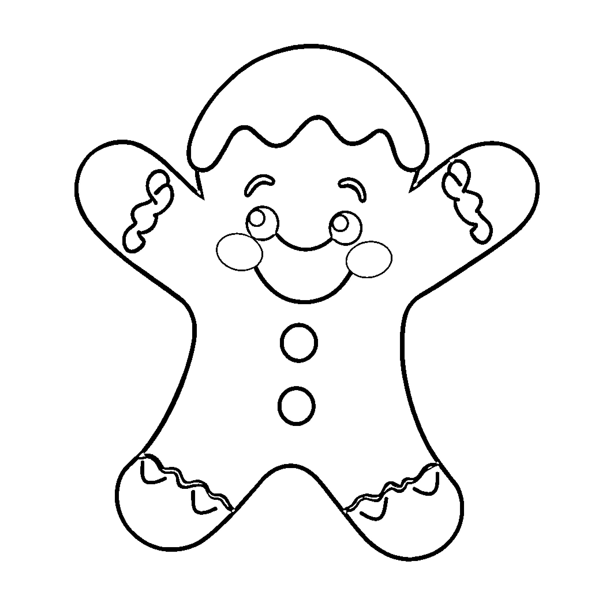 Gingerbread Man with a Smiling Expression Coloring Page (free black-and-white line drawing printable PDF for all, from beginners to advanced learners, including children, teens, adults, and seniors)