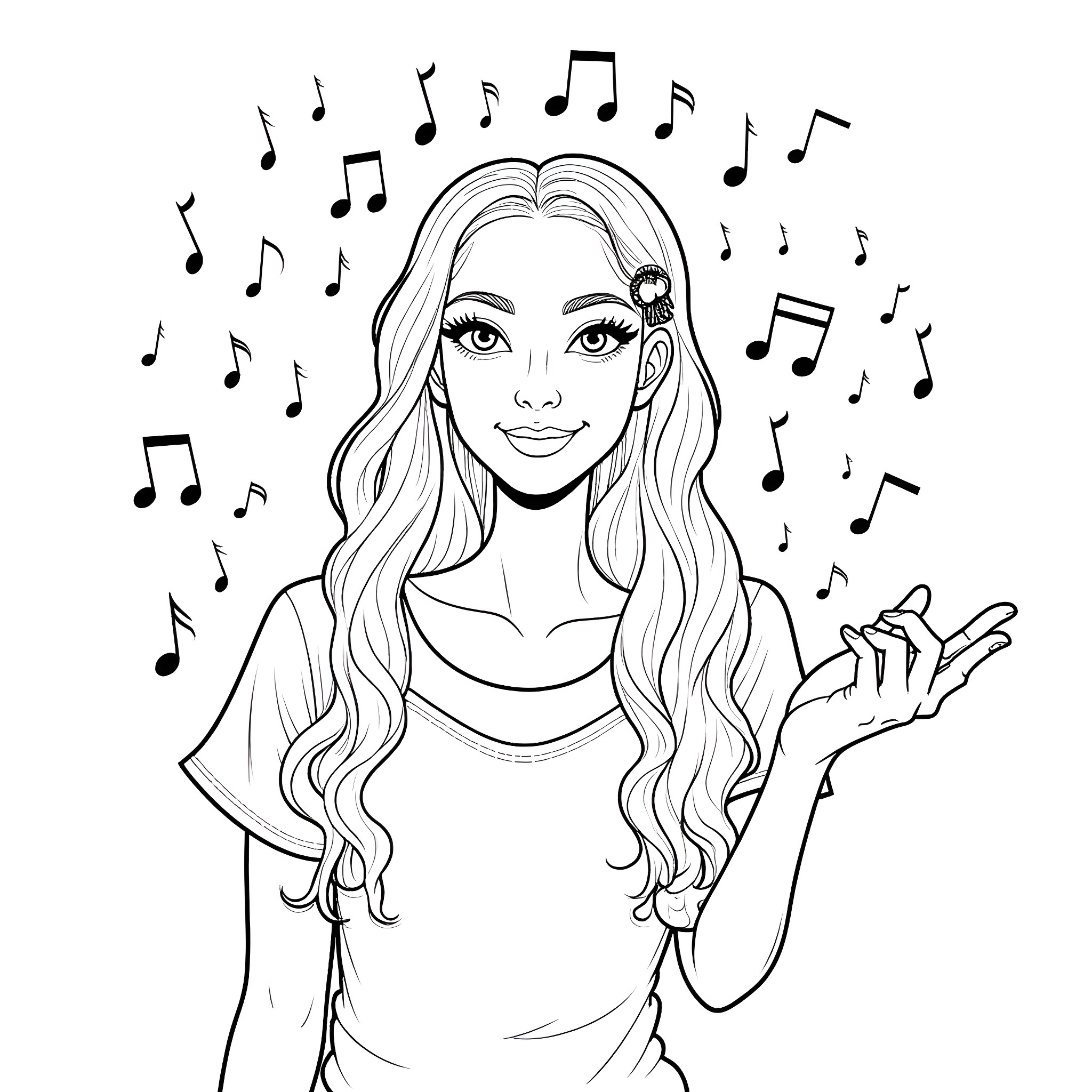 Art Teacher Singing and Conducting Music with Enthusiasm Coloring Page (free black-and-white line drawing printable PDF for all, from beginners to advanced learners, including children, teens, adults, and seniors)