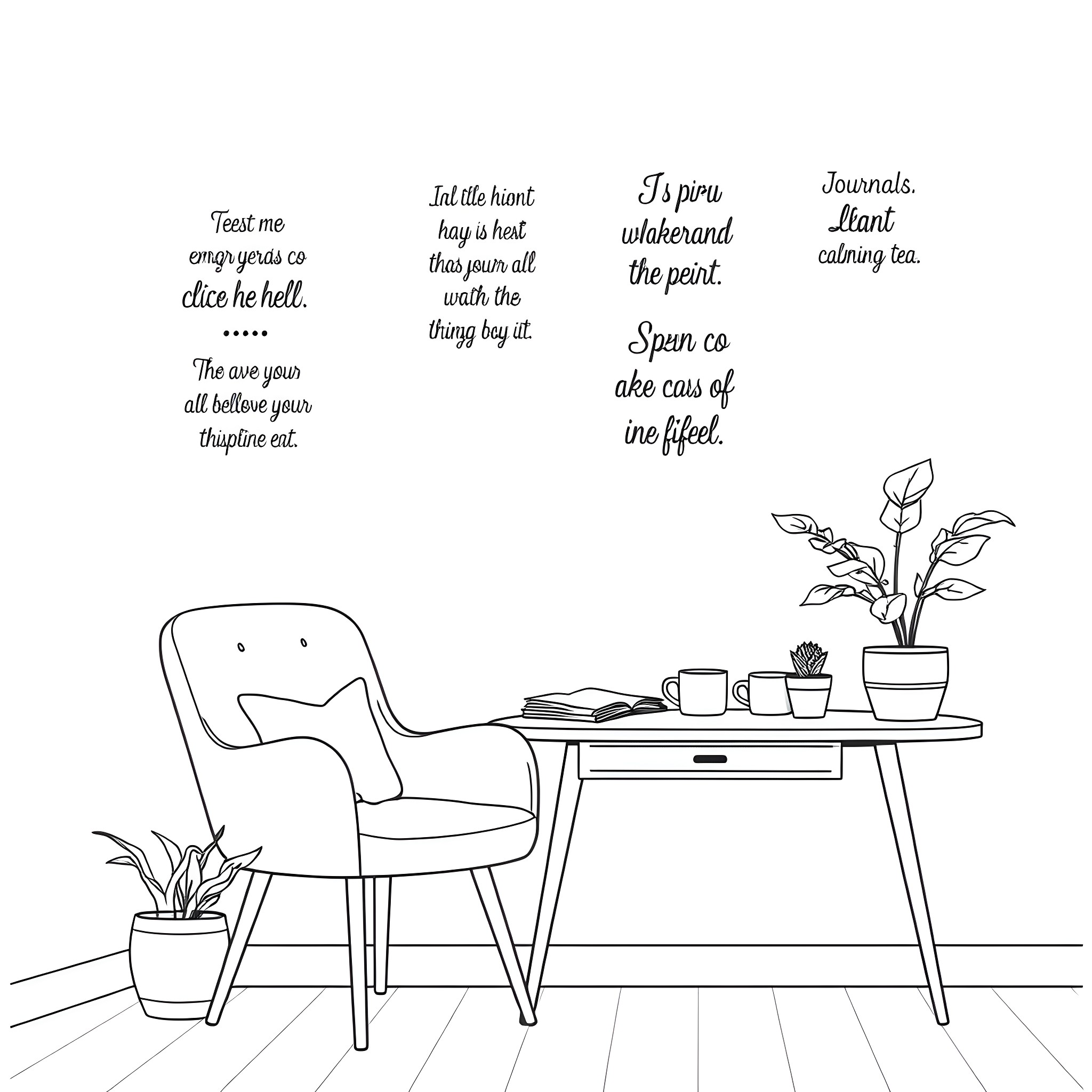 Mental Health: Relaxing Moments of Contemplation and Self-Care Coloring Page (free black-and-white line drawing printable PDF for all, from beginners to advanced learners, including children, teens, adults, and seniors)