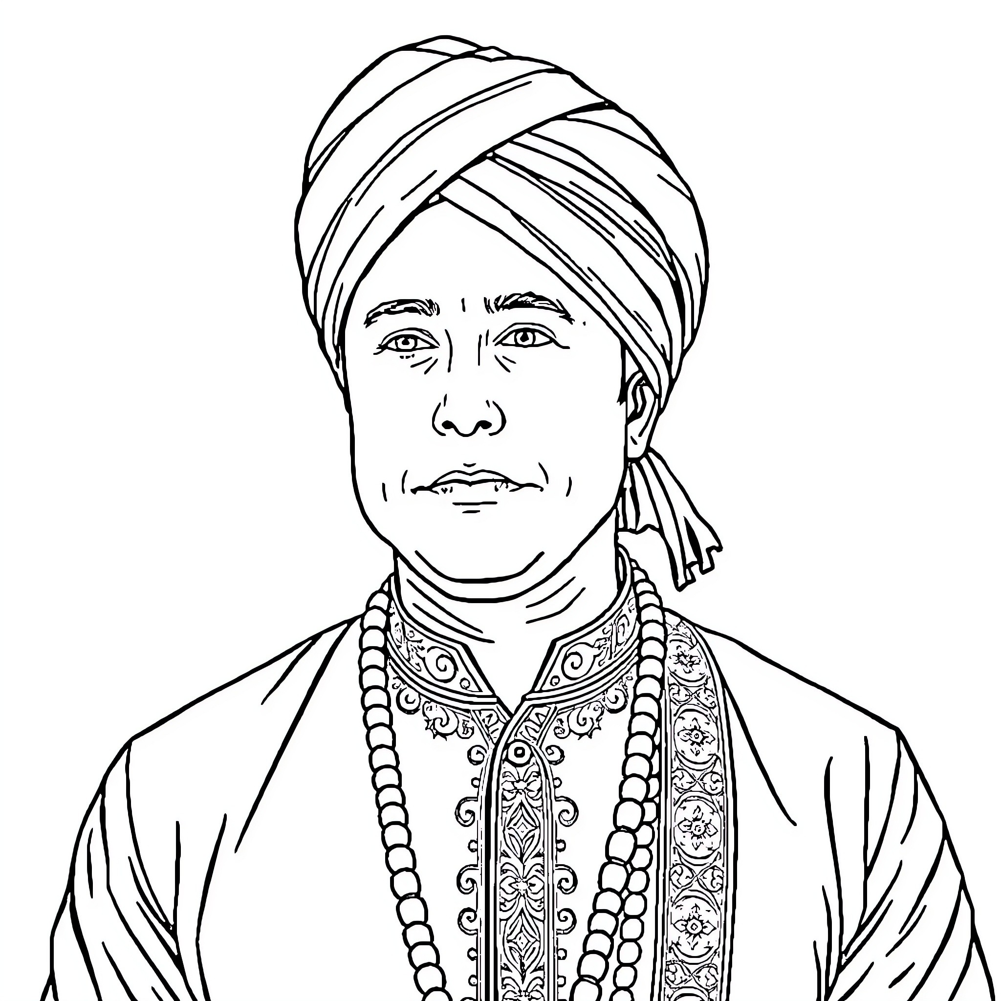 Elon in traditional Middle Eastern attire Coloring Page (free black-and-white line drawing printable PDF for all, from beginners to advanced learners, including children, teens, adults, and seniors)