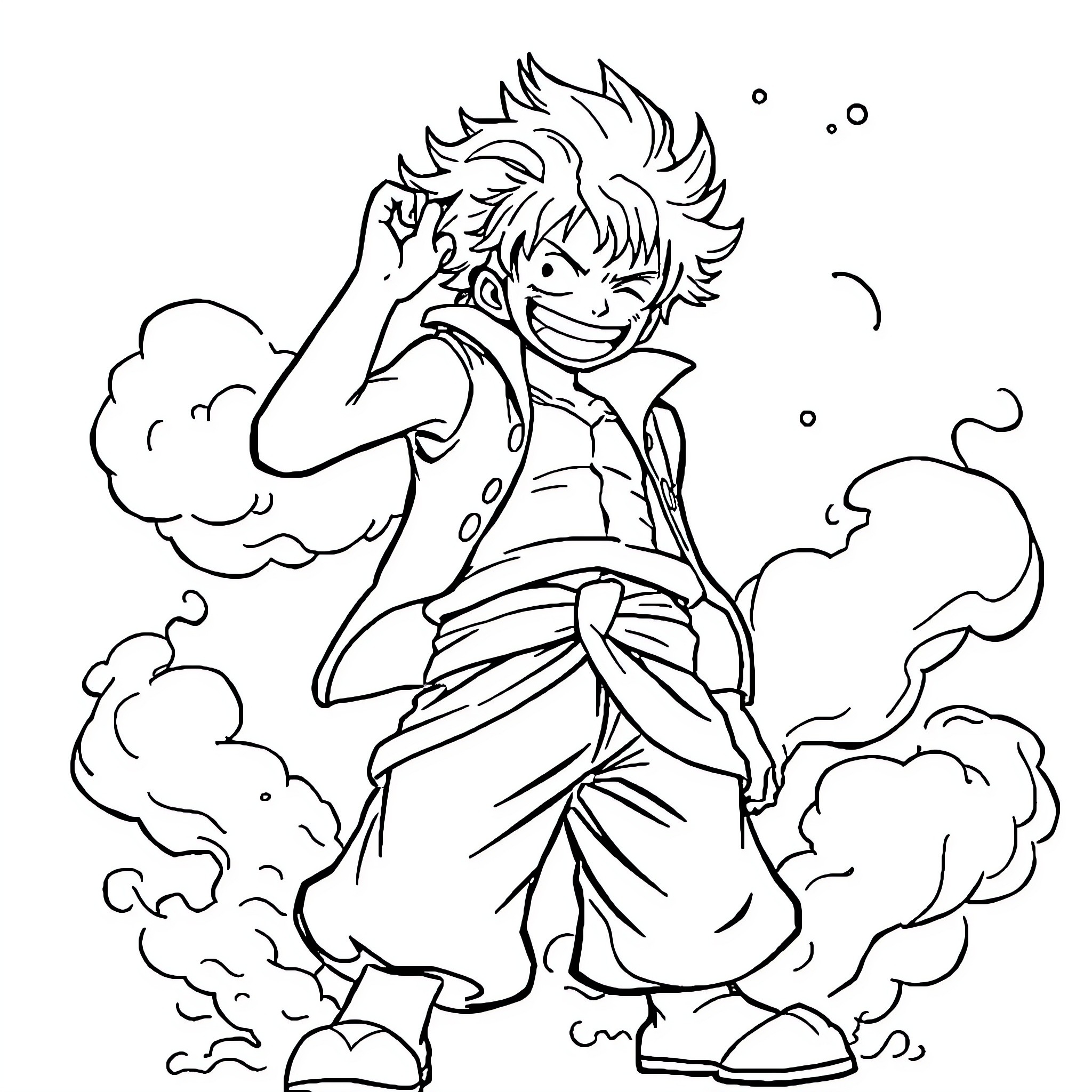 Luffy's Exuberant Adventure Coloring Page (free black-and-white line drawing printable PDF for all, from beginners to advanced learners, including children, teens, adults, and seniors)