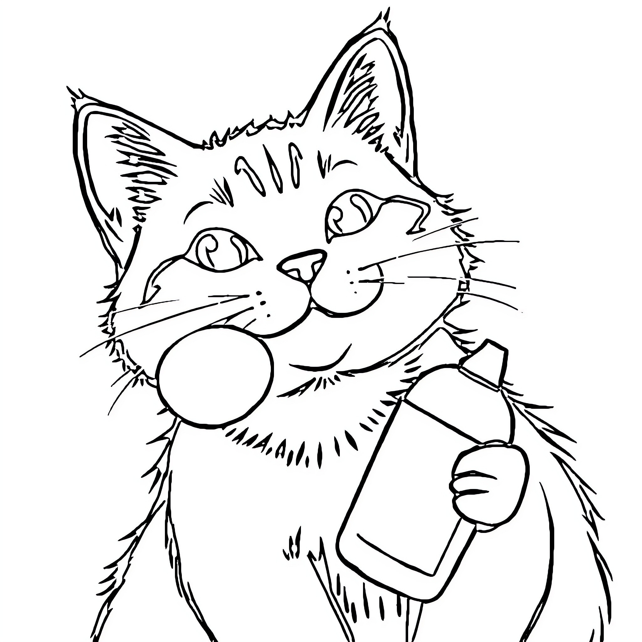 Cat playing with a toy Coloring Page (free black-and-white line drawing printable PDF for all, from beginners to advanced learners, including children, teens, adults, and seniors)