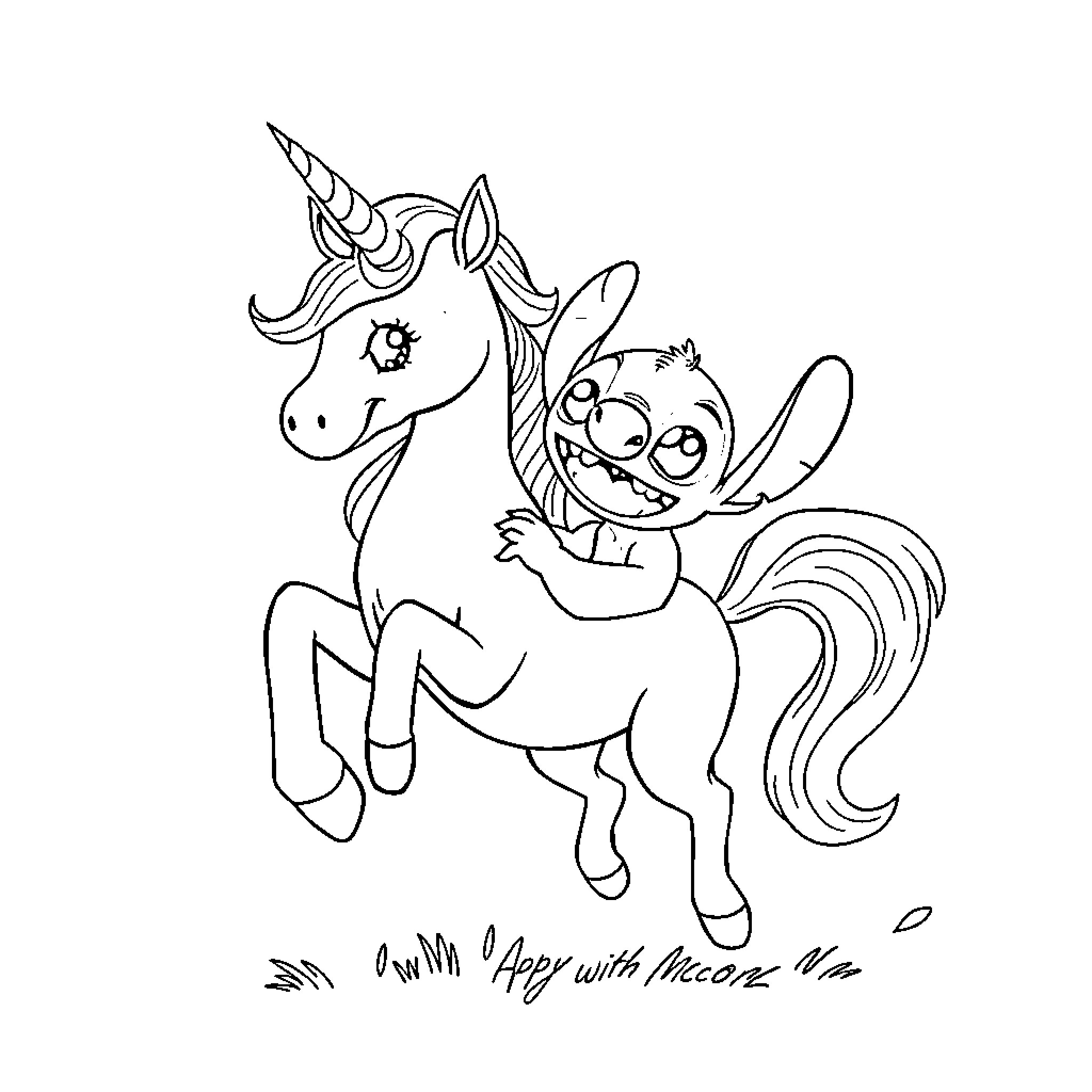 Unicorn and Critter Frolicking in Nature Coloring Page (free black-and-white line drawing printable PDF for all, from beginners to advanced learners, including children, teens, adults, and seniors)