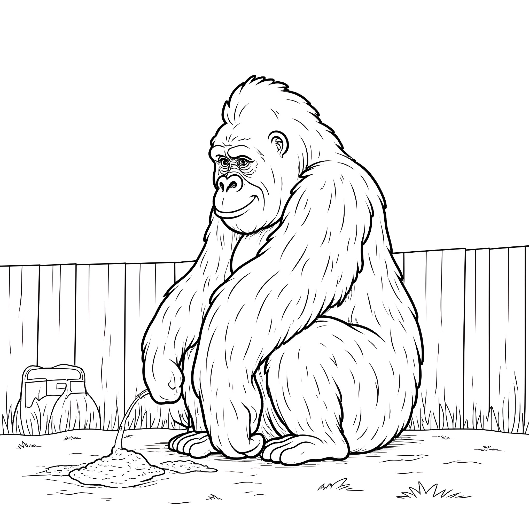 Gorilla resting peacefully in the wilderness Coloring Page (free black-and-white line drawing printable PDF for all, from beginners to advanced learners, including children, teens, adults, and seniors)