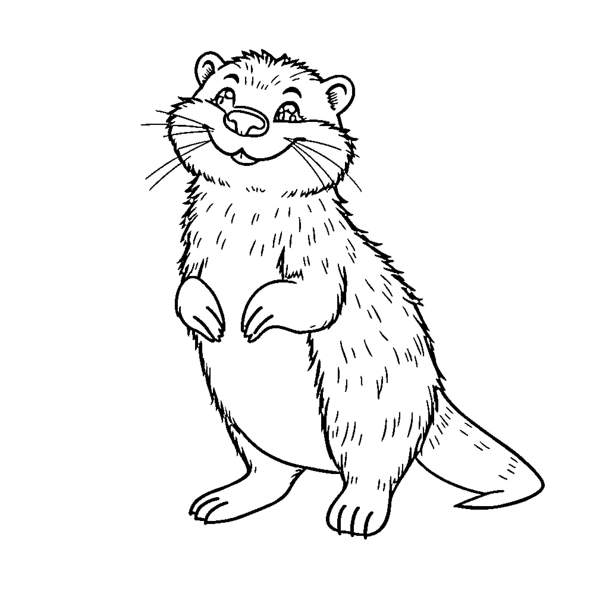 Otter sitting happily with cute expression Coloring Page (free black-and-white line drawing printable PDF for all, from beginners to advanced learners, including children, teens, adults, and seniors)